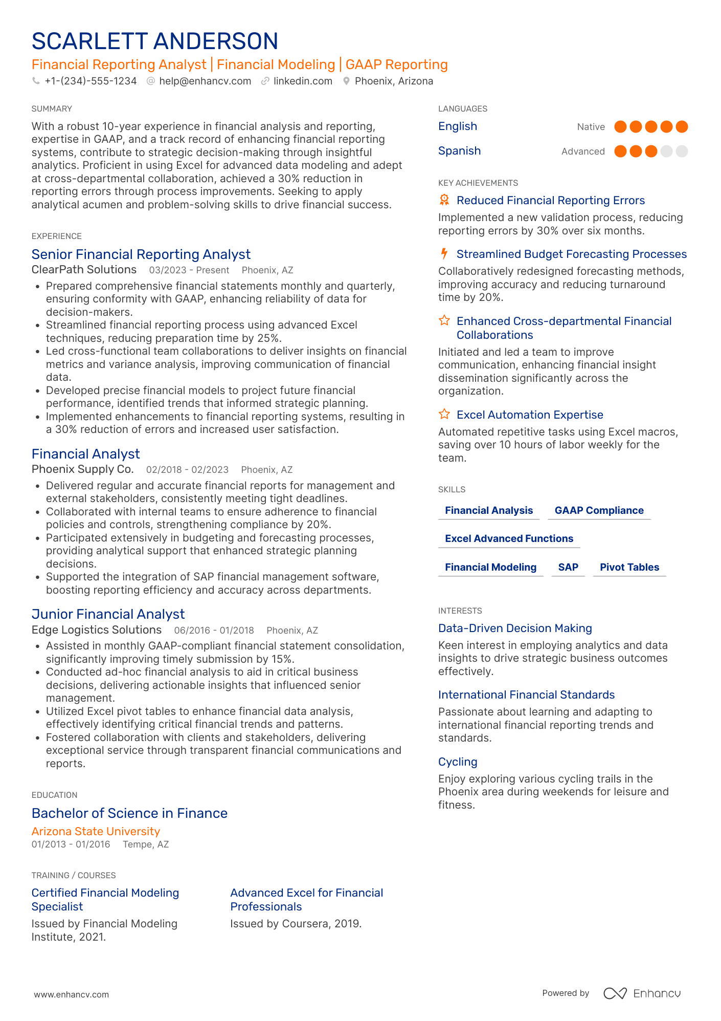 Financial Reporting Analyst Resume Example