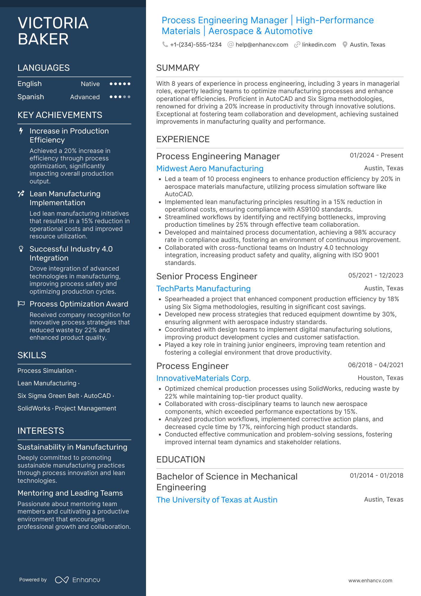 Process Engineering Manager Resume Example