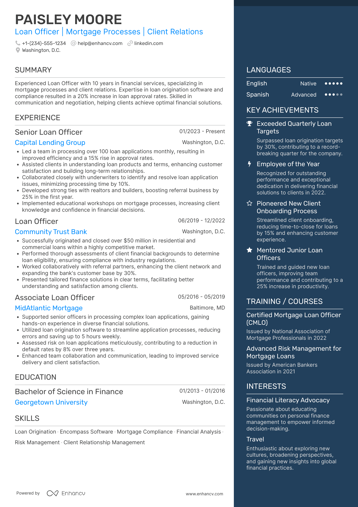 Loan Officer Resume Example