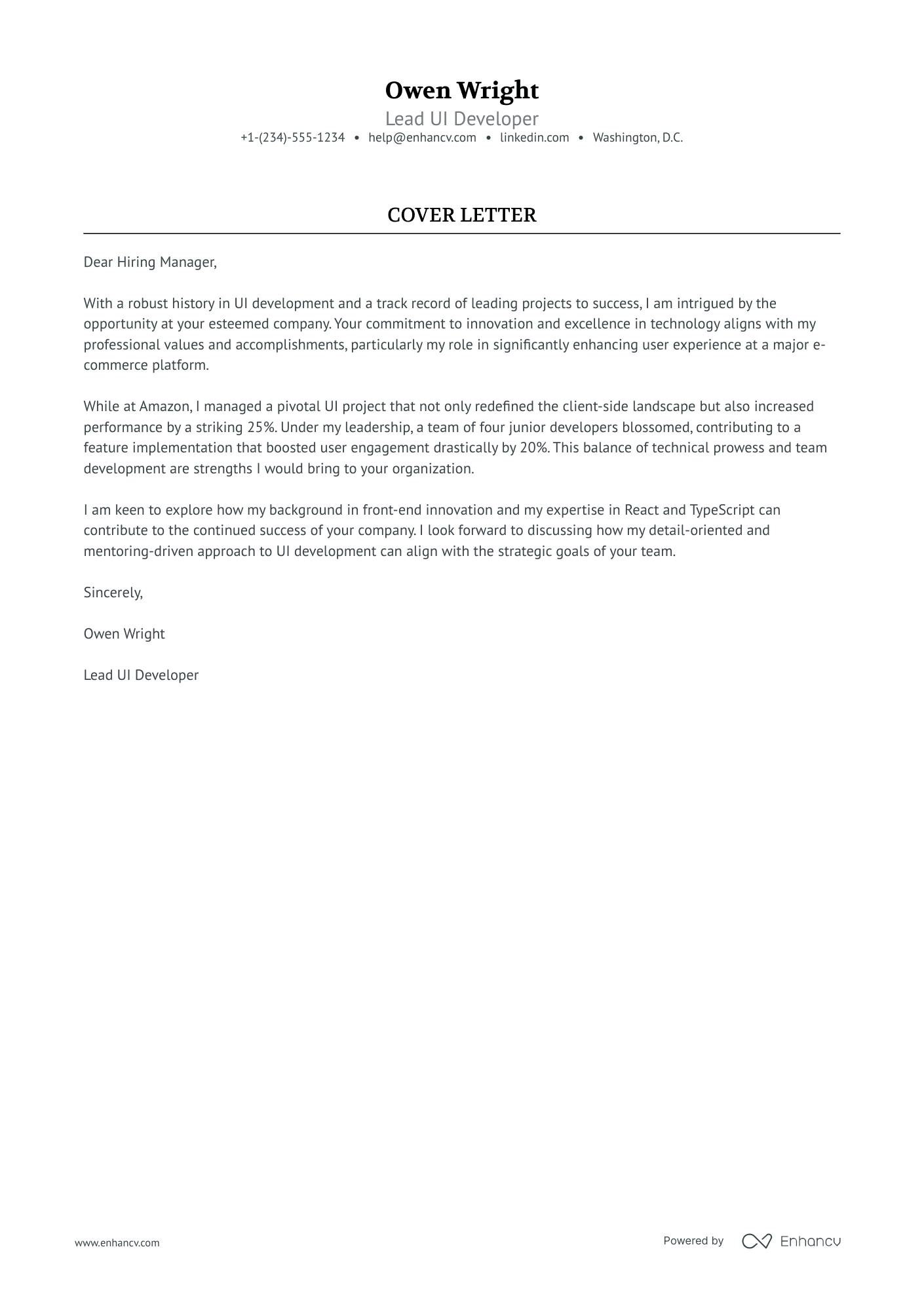 UI Front End Developer Resume Example