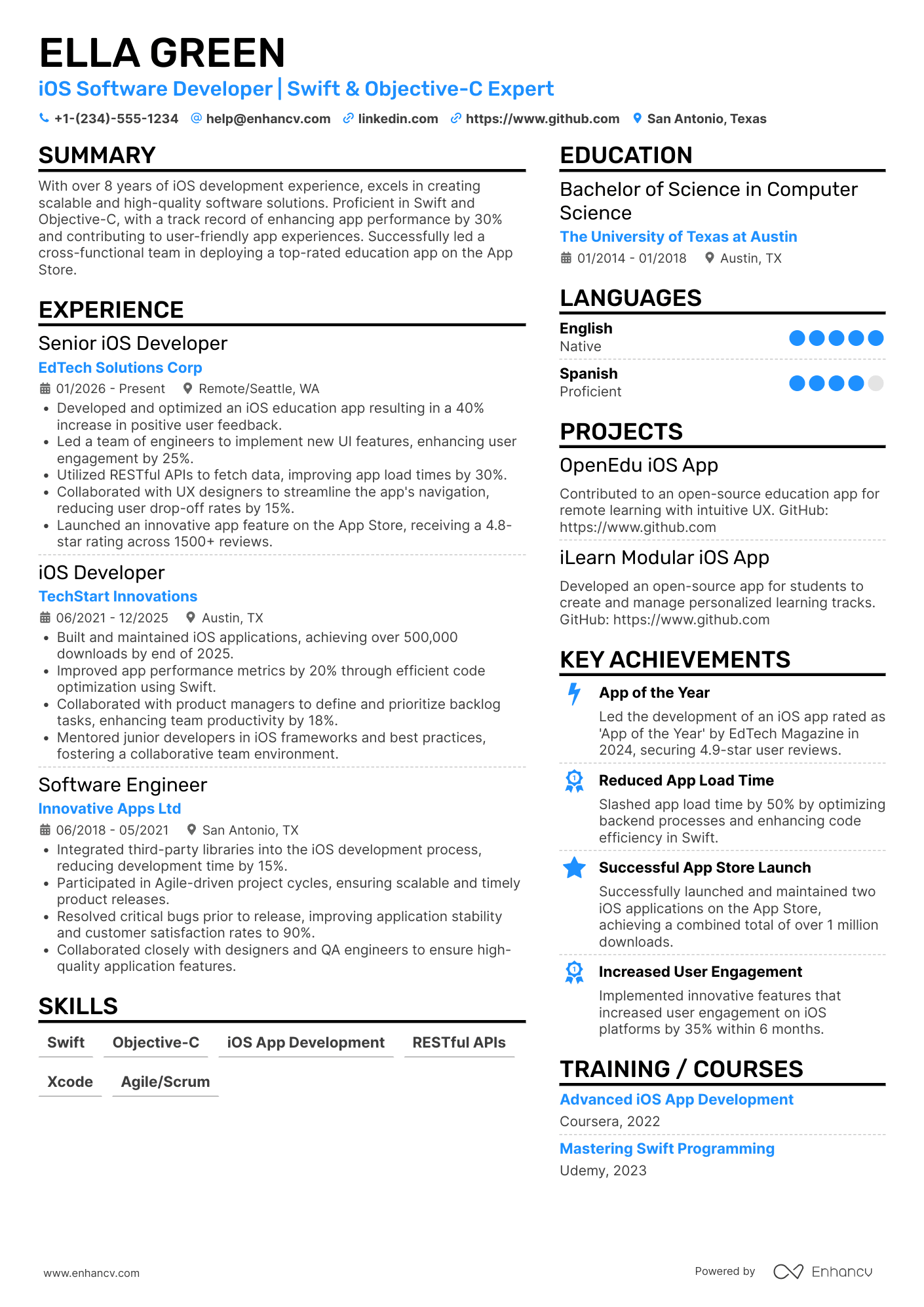 iOS Software Developer Resume Example