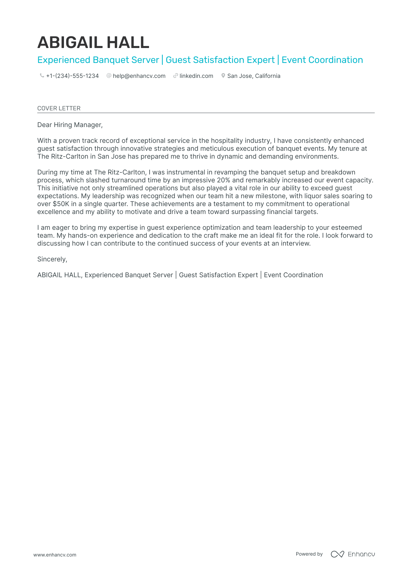 Banquet Server Resume Example