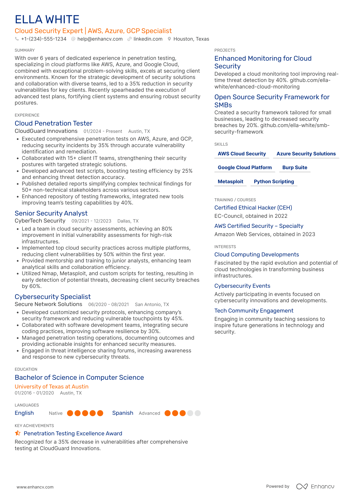 Cloud Penetration Tester Resume Example