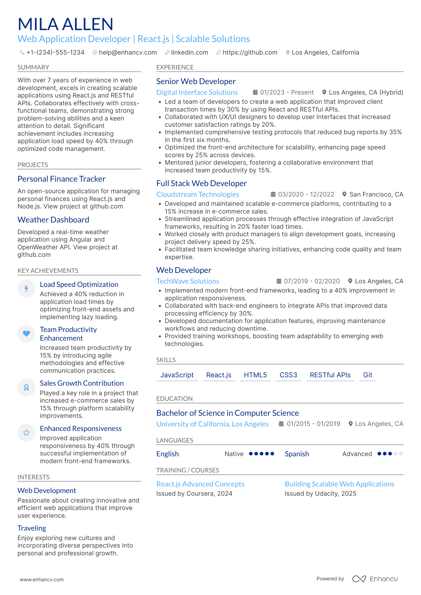 Web Application Developer (Programmer) Resume Example