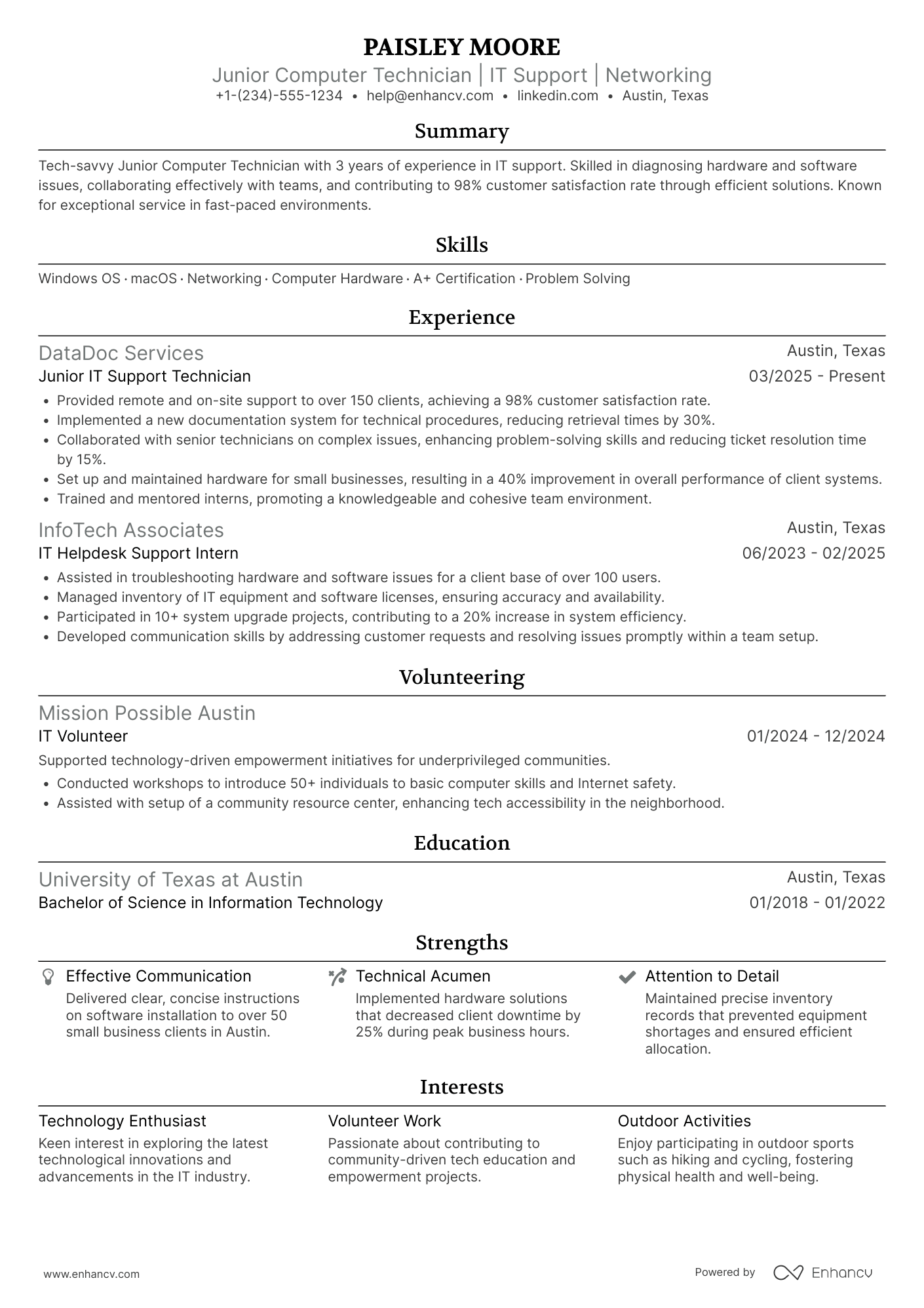 Junior Computer Technician Resume Example