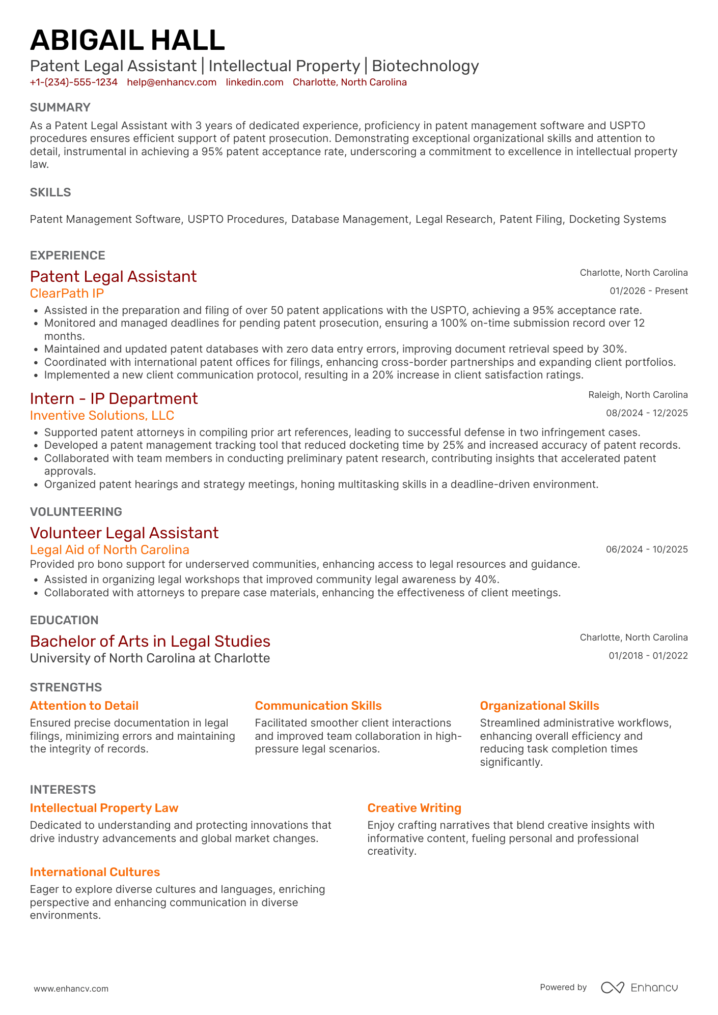 Patent Legal Assistant Resume Example
