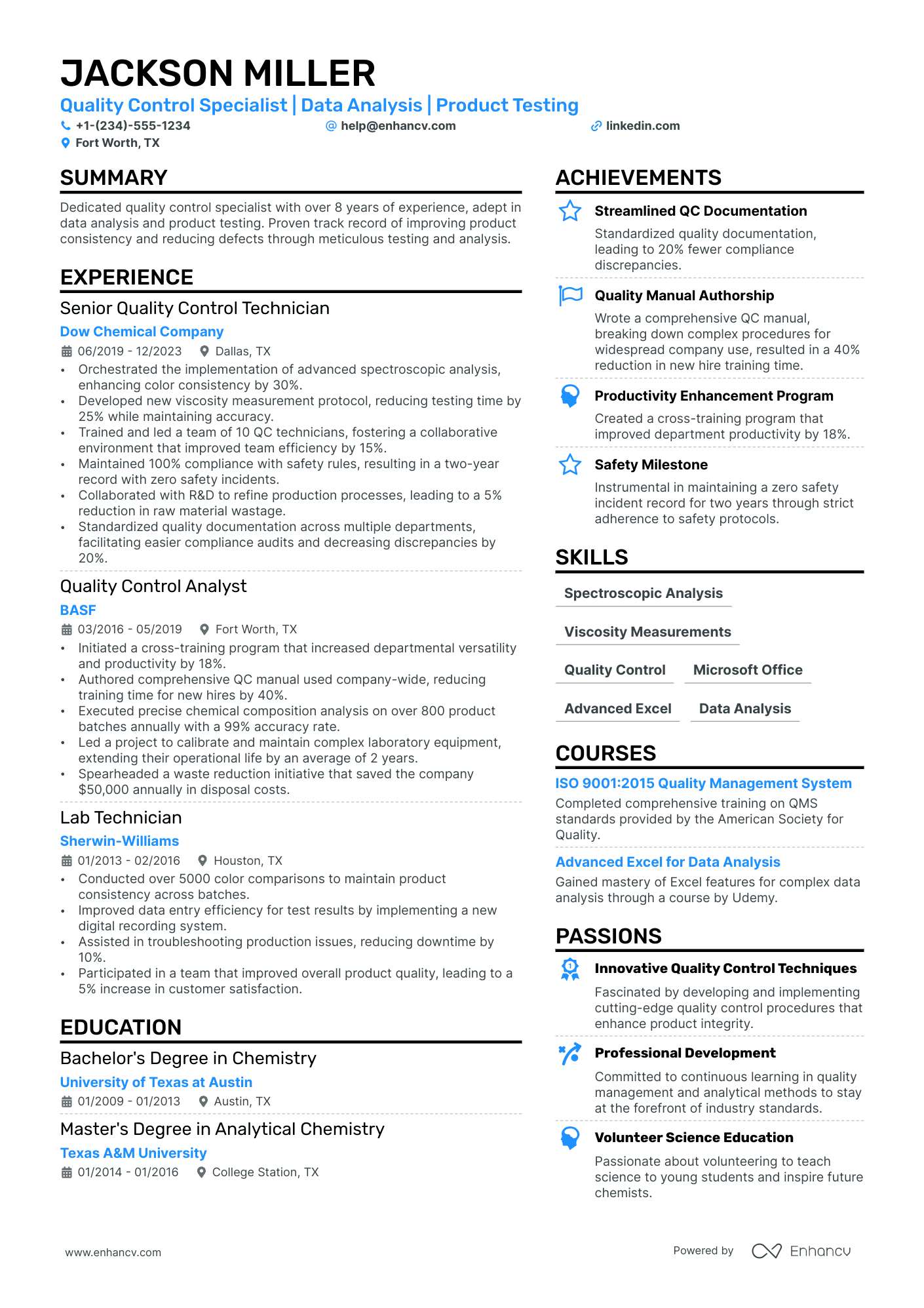 Quality Control Technician Resume Example