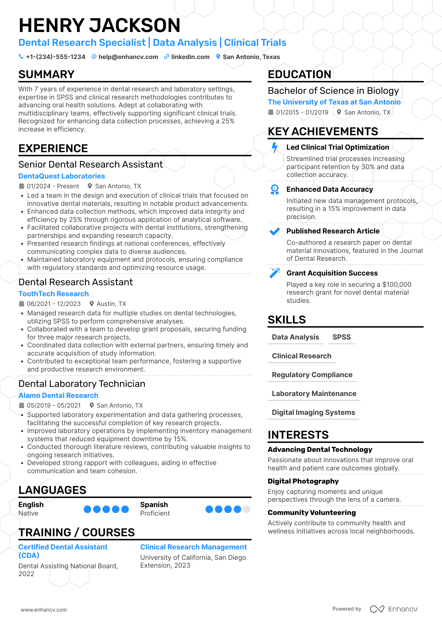 Dental Research Assistant Resume Example