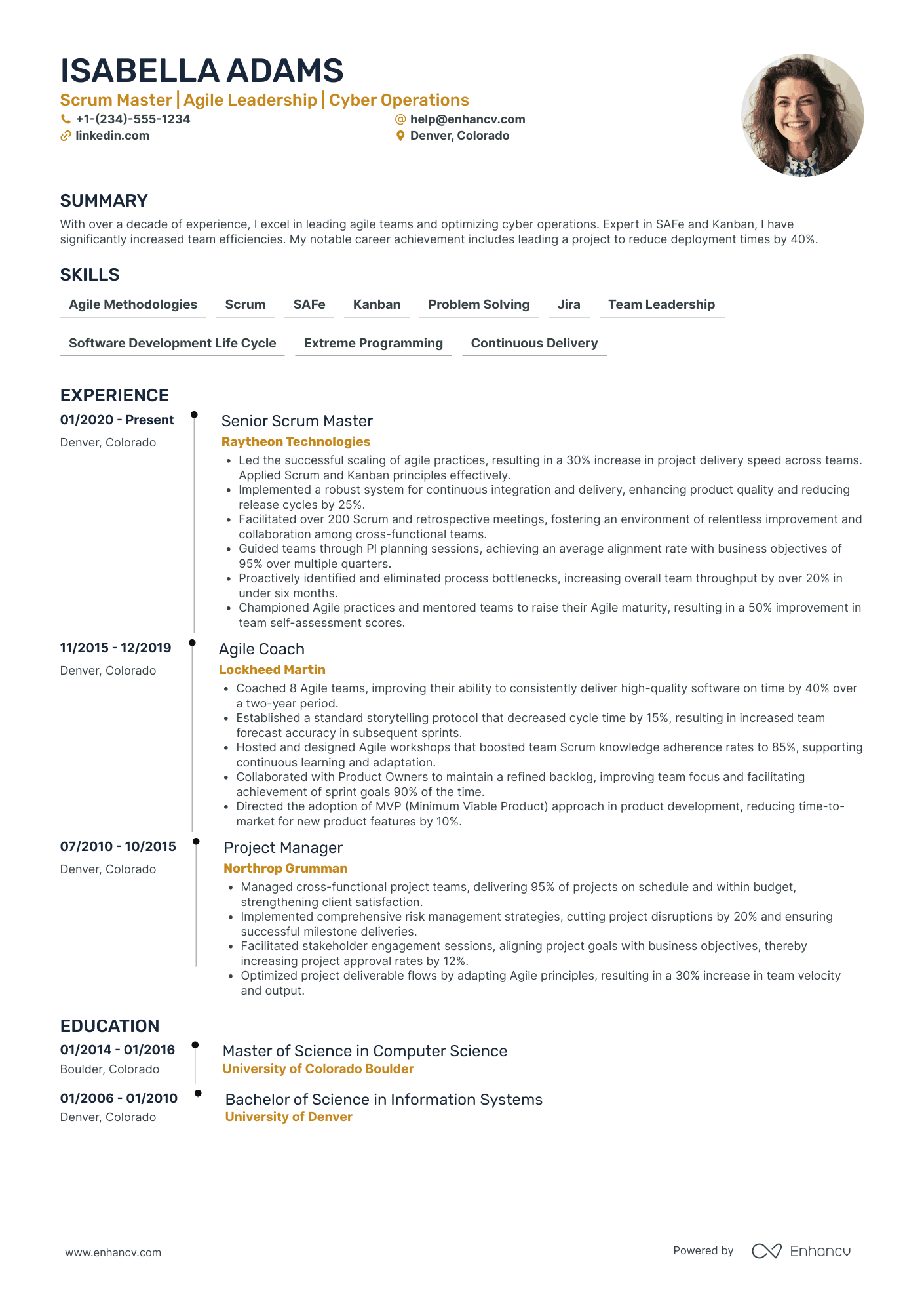 Scrum Master Coach Resume Example