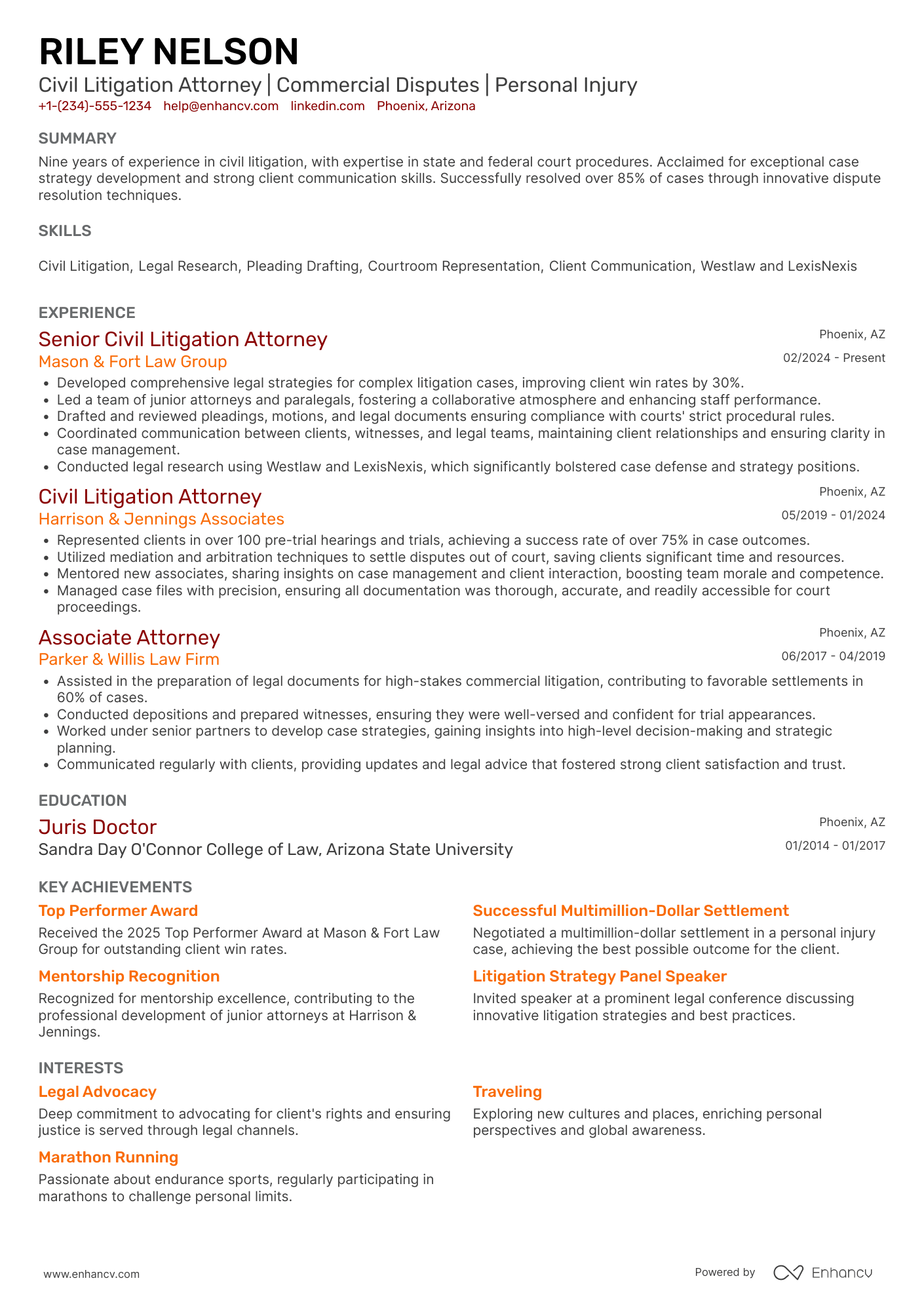 Civil Litigation Attorney Resume Example