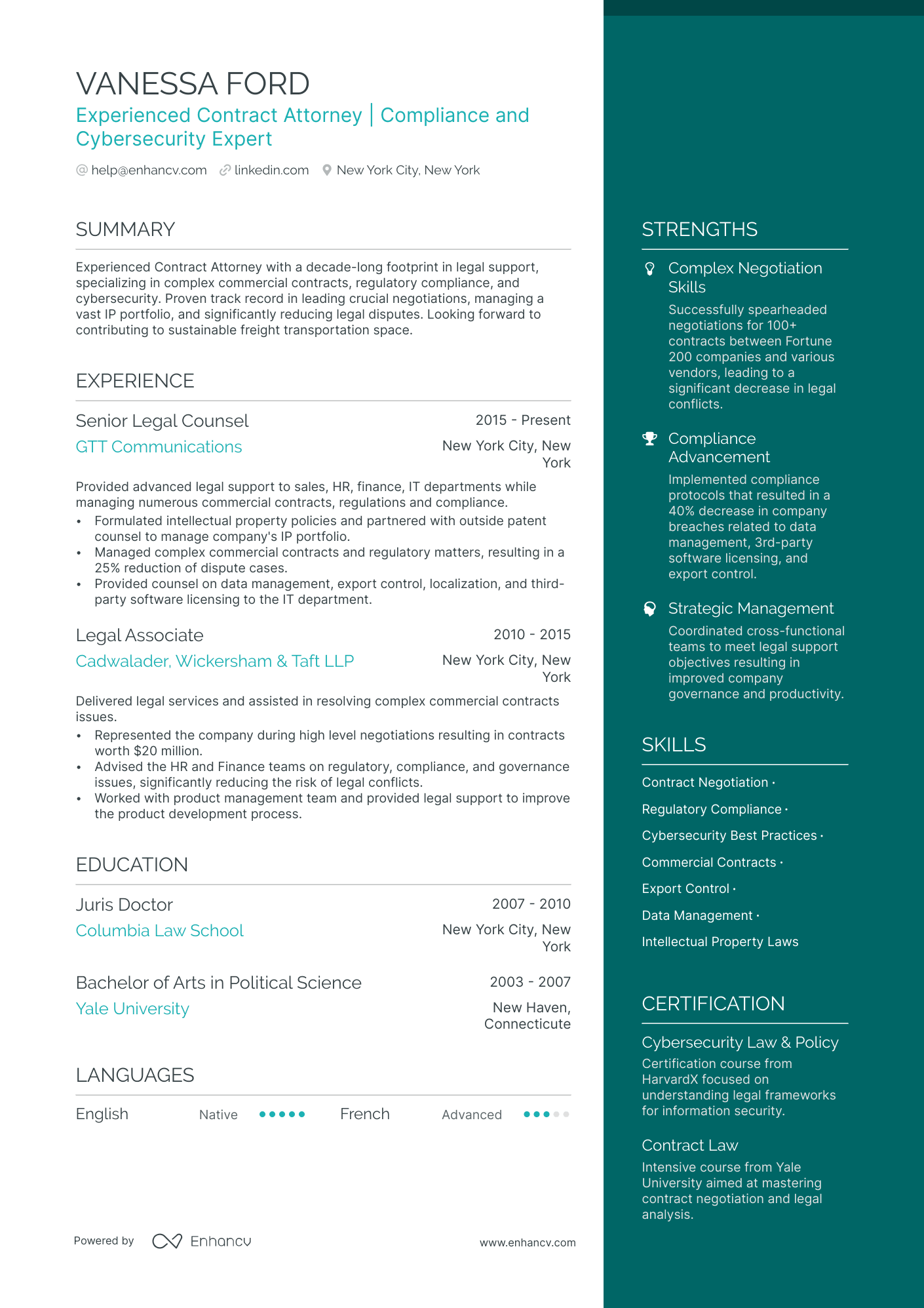 Contract Attorney Resume Example