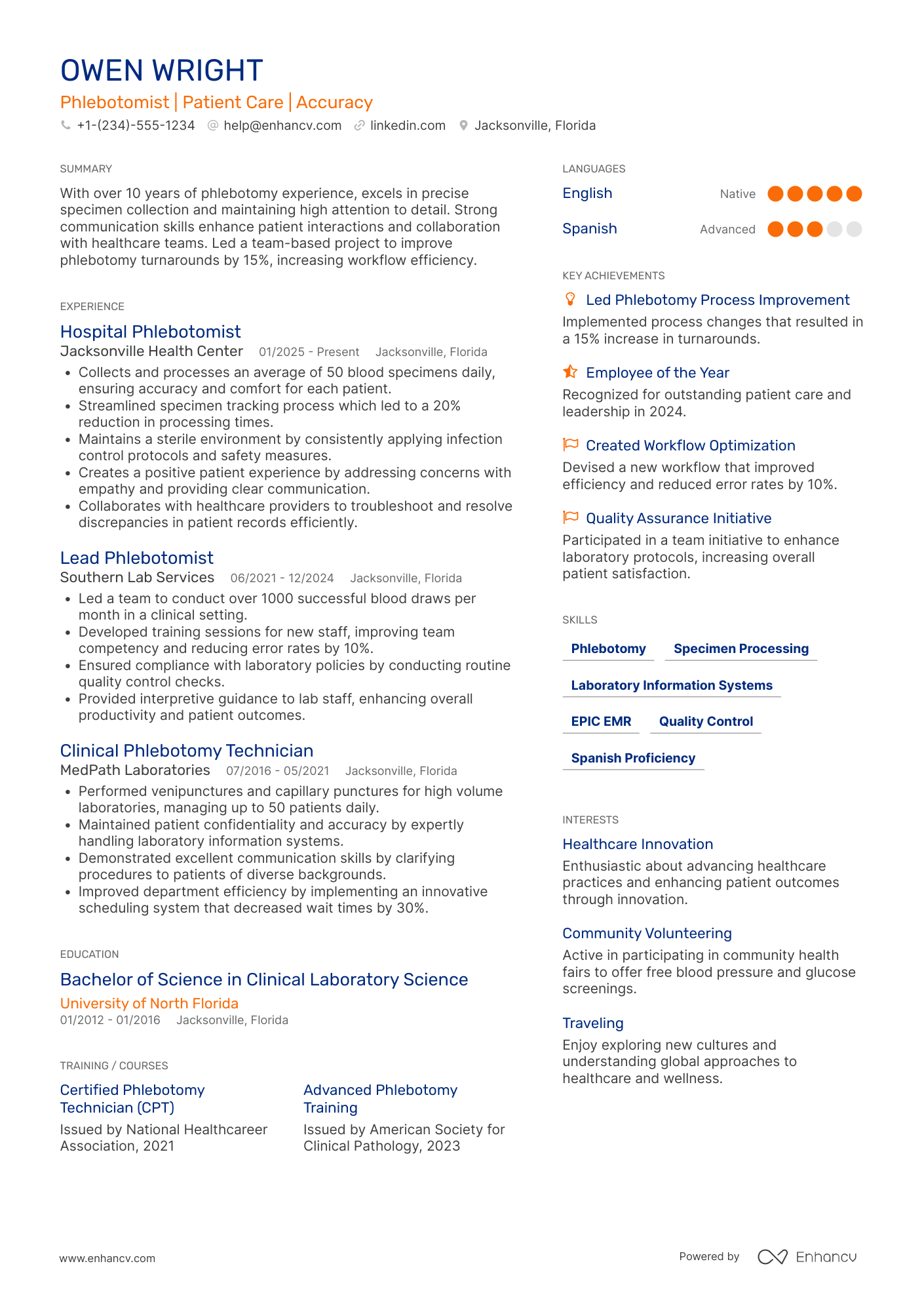 Hospital Phlebotomist Resume Example