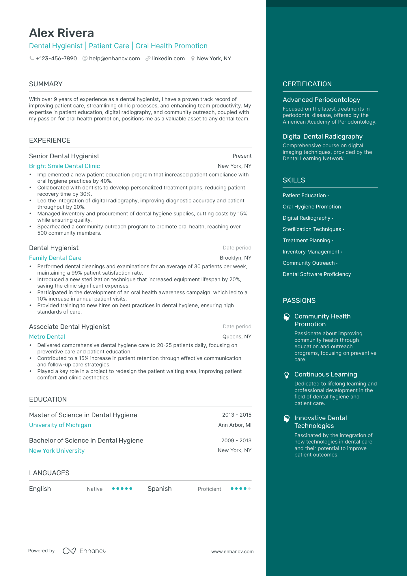 Dental Hygienist Resume Example