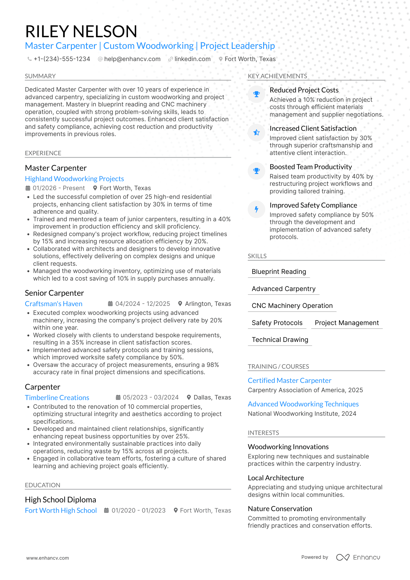 Master Carpenter Resume Example