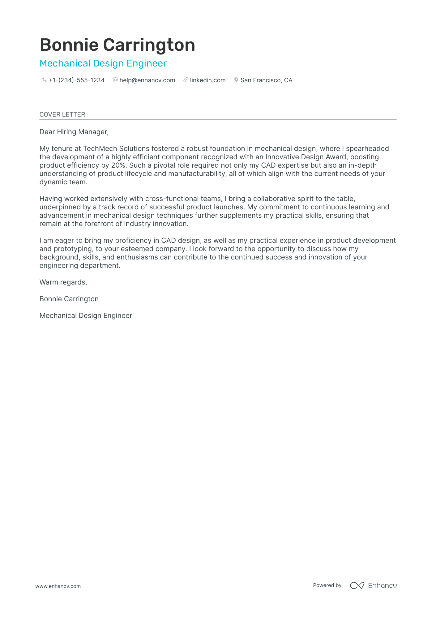 Mechanical Design Engineer Resume Example
