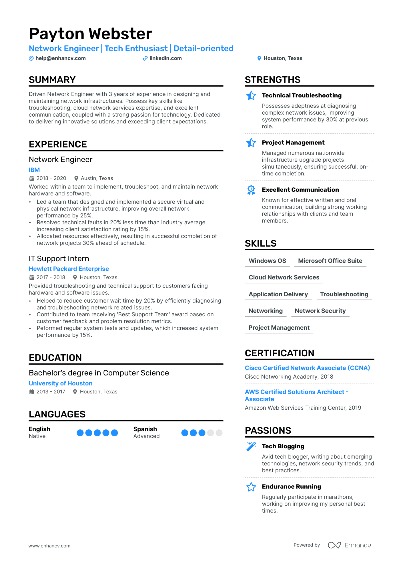 Junior Network Engineer Resume Example