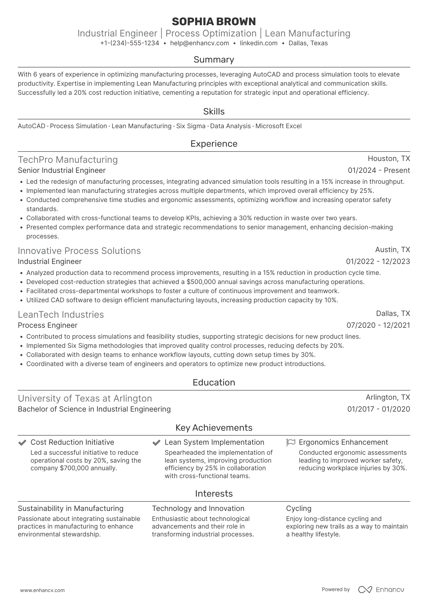 Industrial Engineer Resume Example