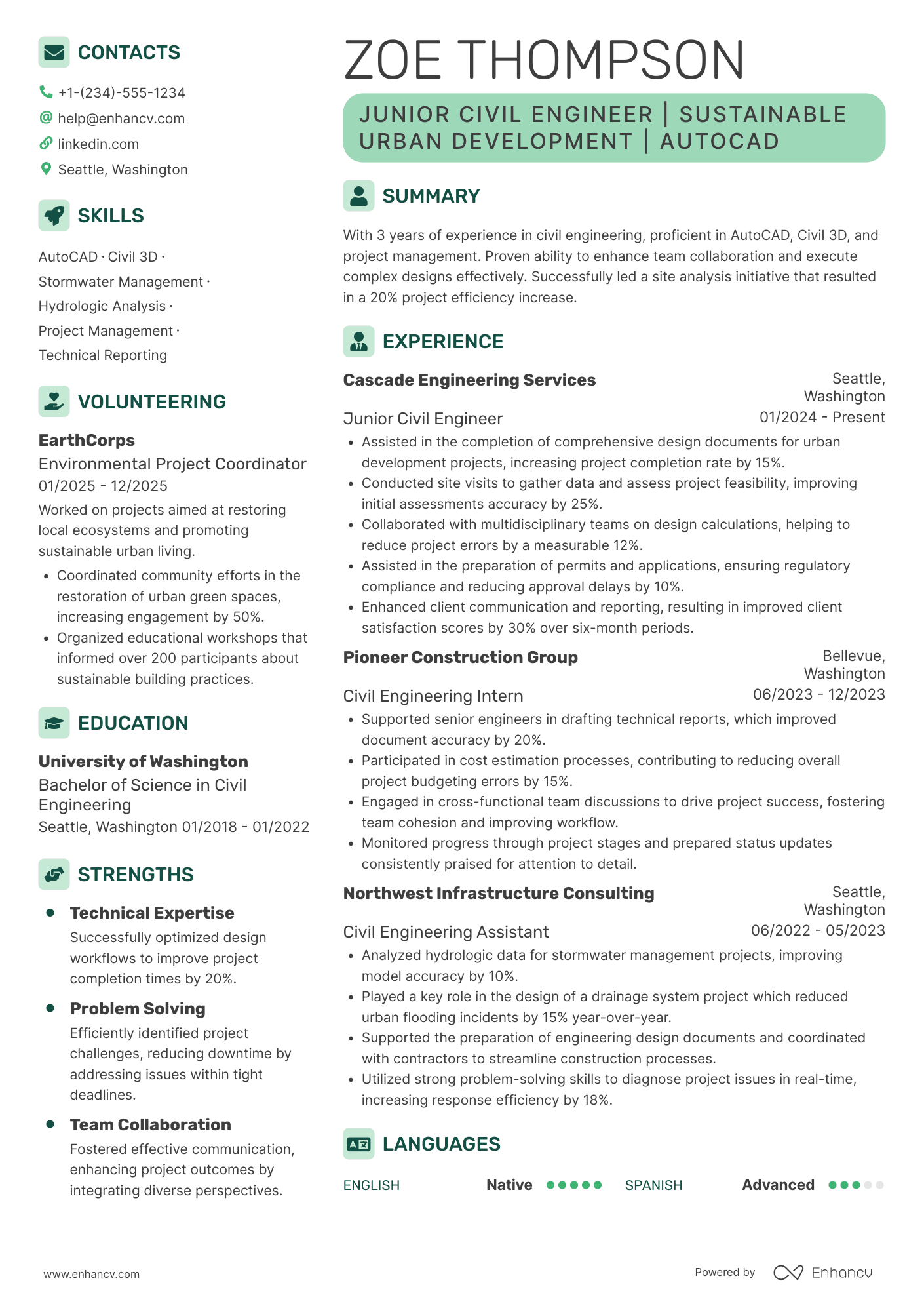 Junior Civil Engineer Resume Example