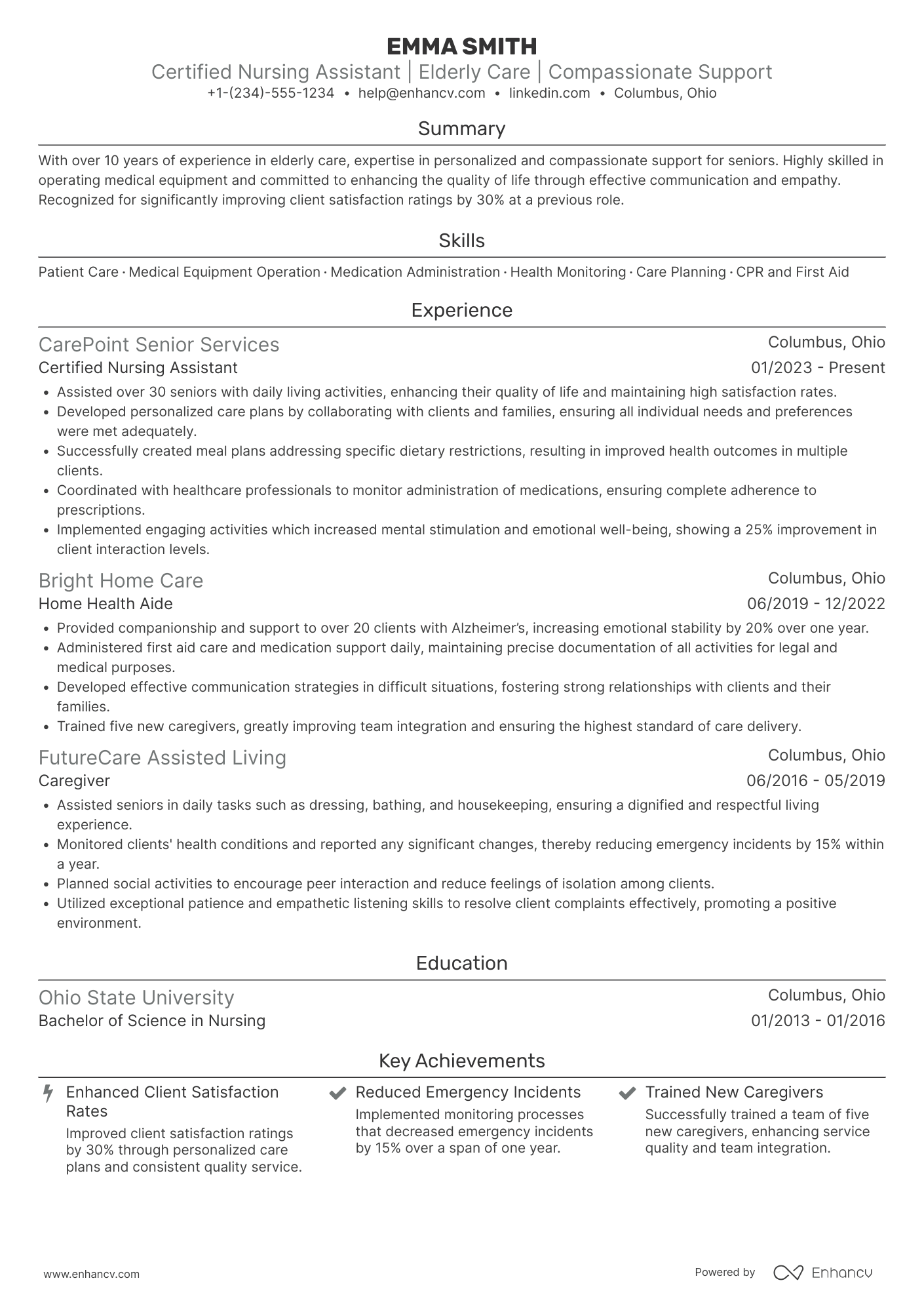 Elderly Caregiver Resume Example