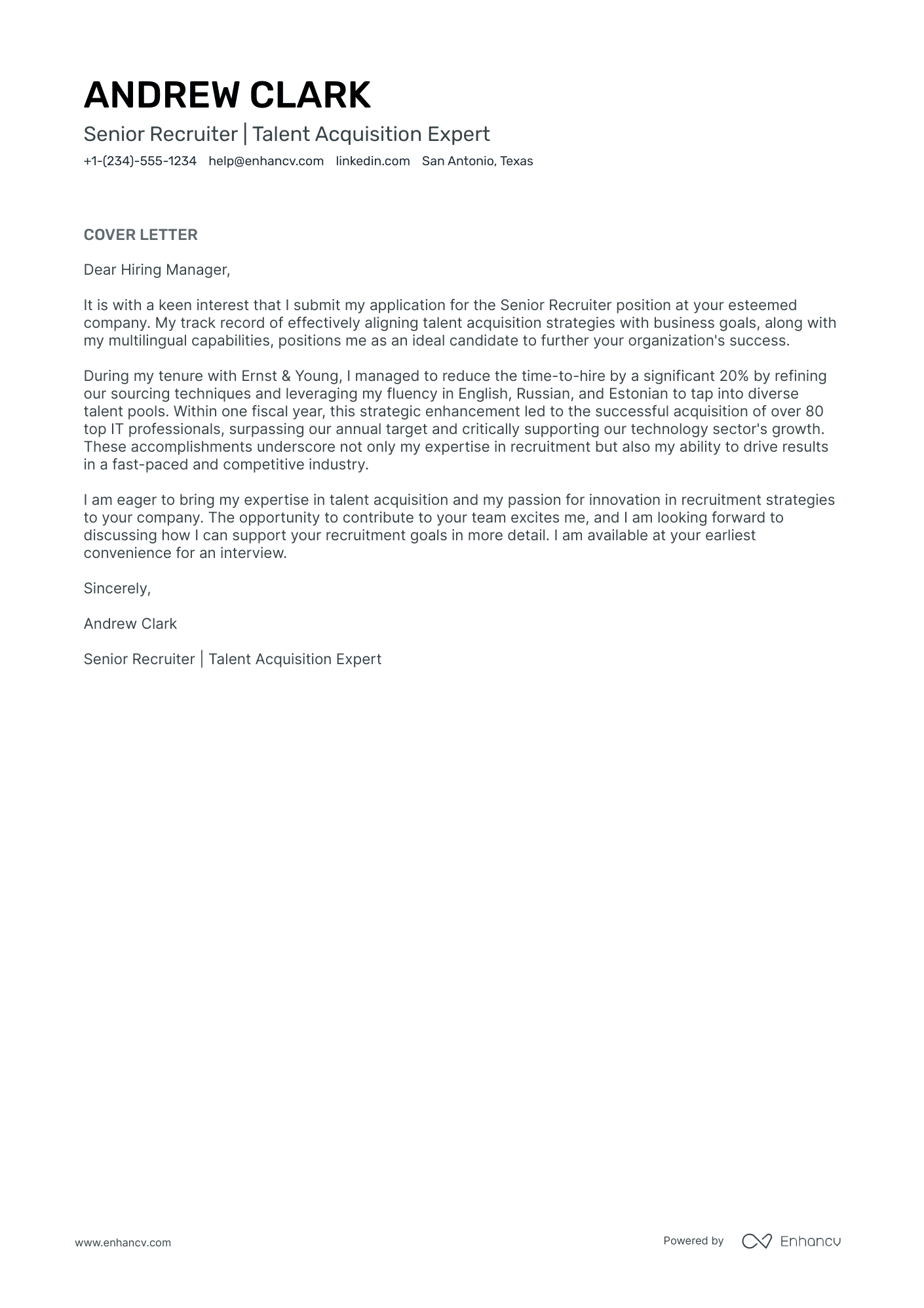 Senior Recruiter Resume Example