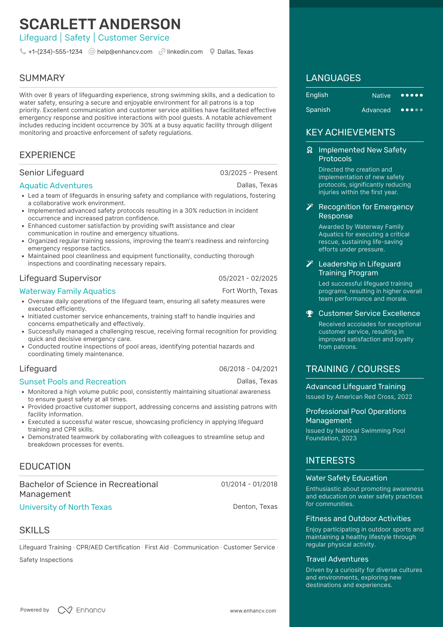 Lifeguard Resume Example