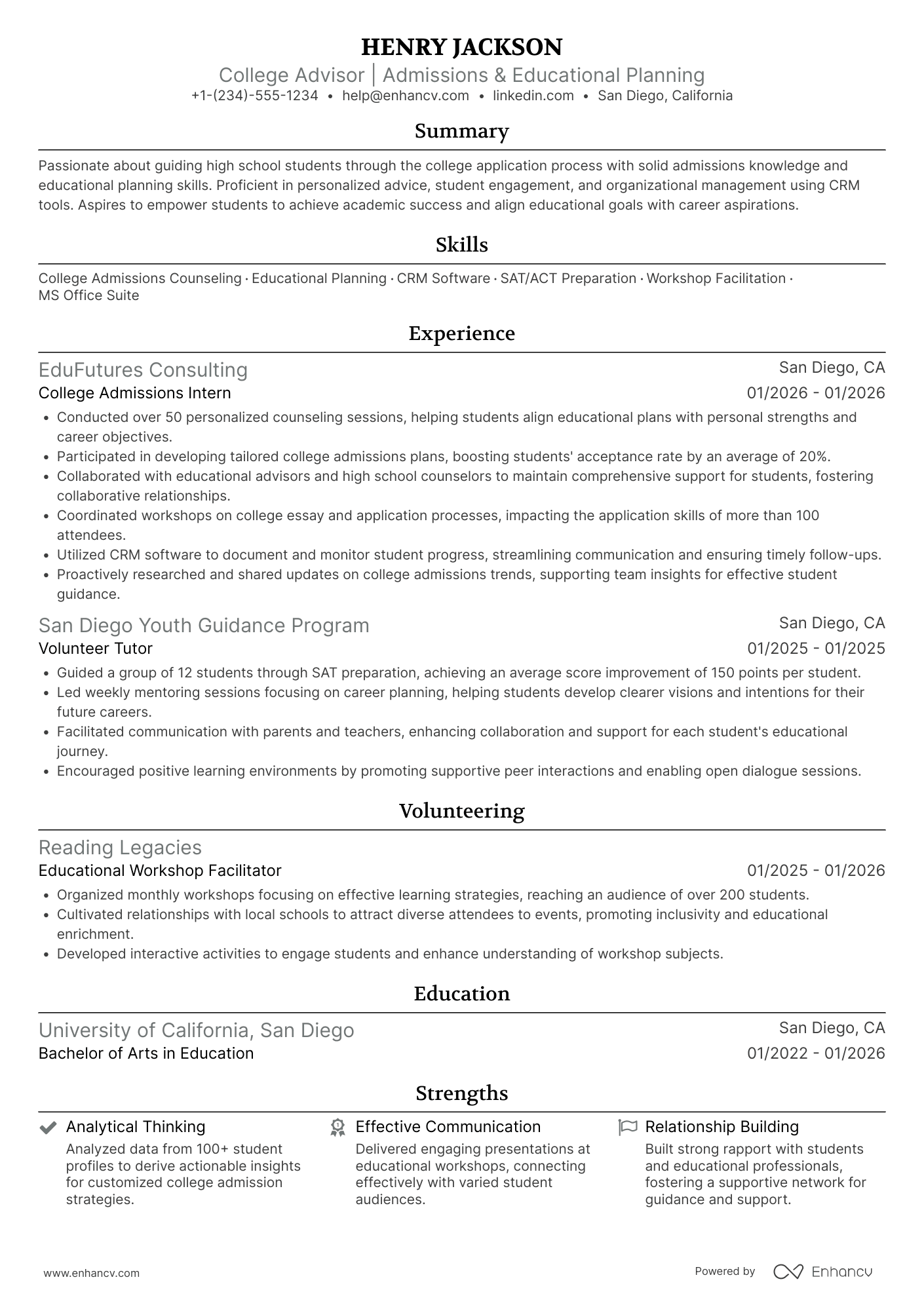 High School Student For College Resume Example