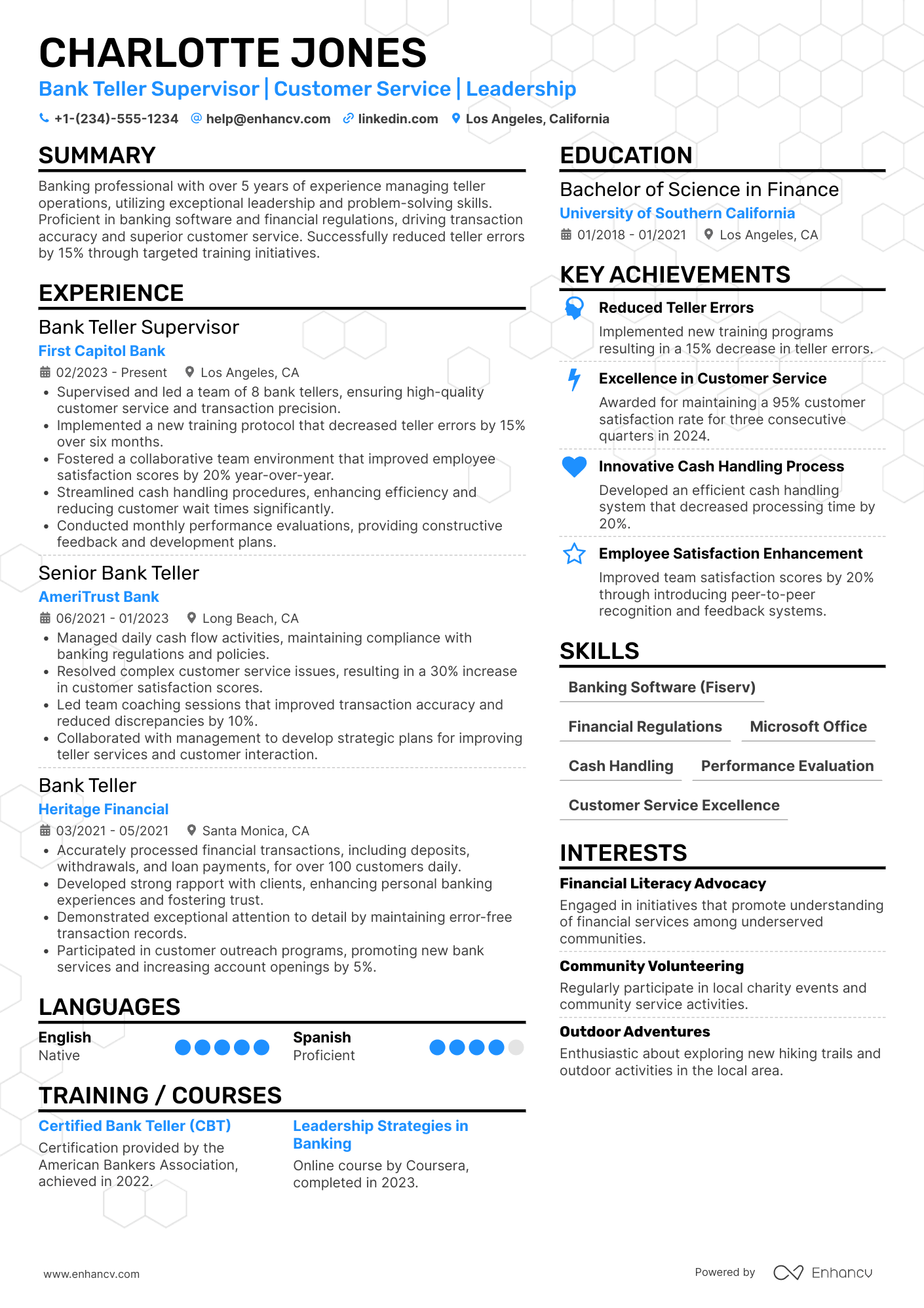 Bank Teller Supervisor Resume Example