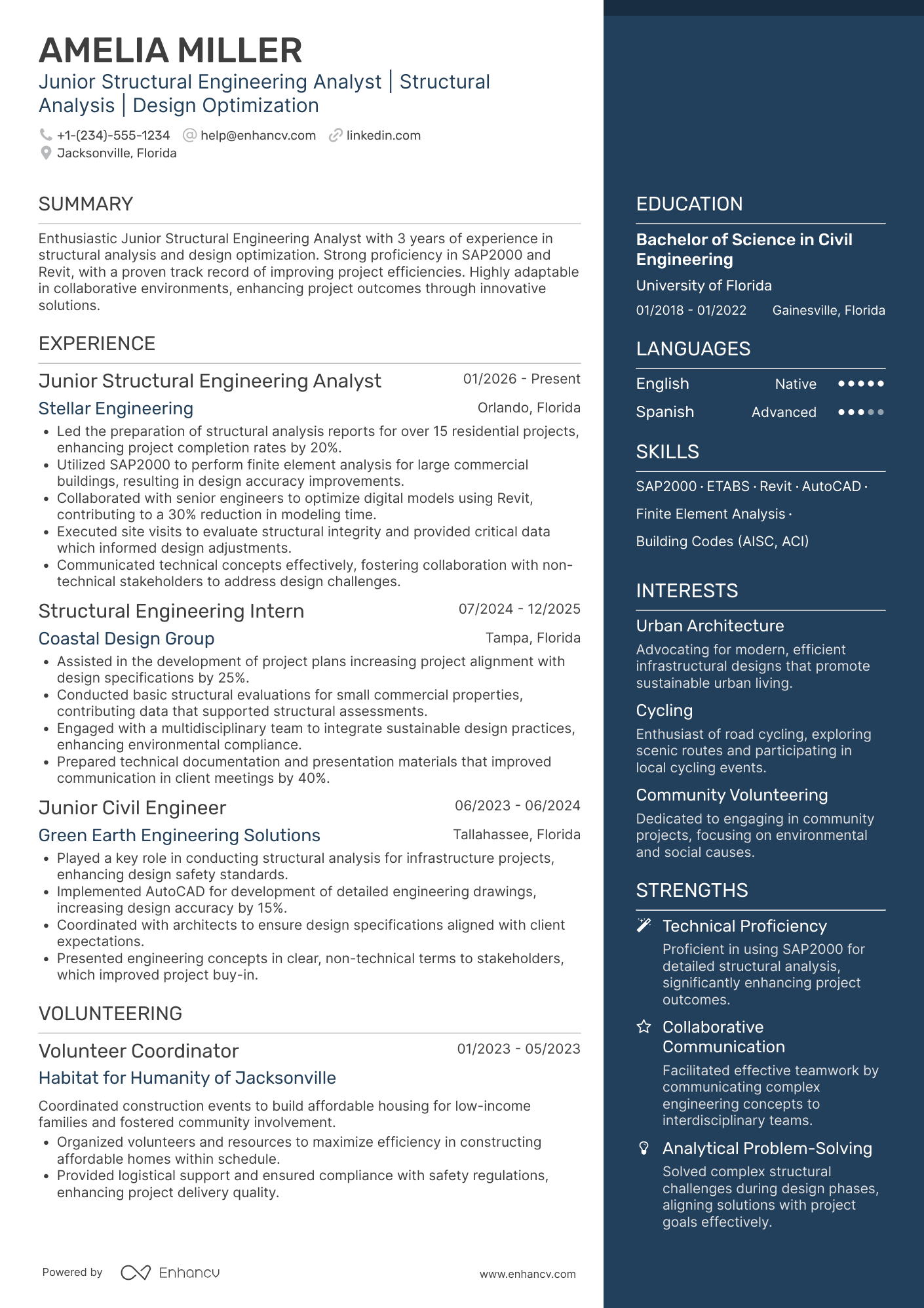 Junior Structural Engineering Analyst Resume Example