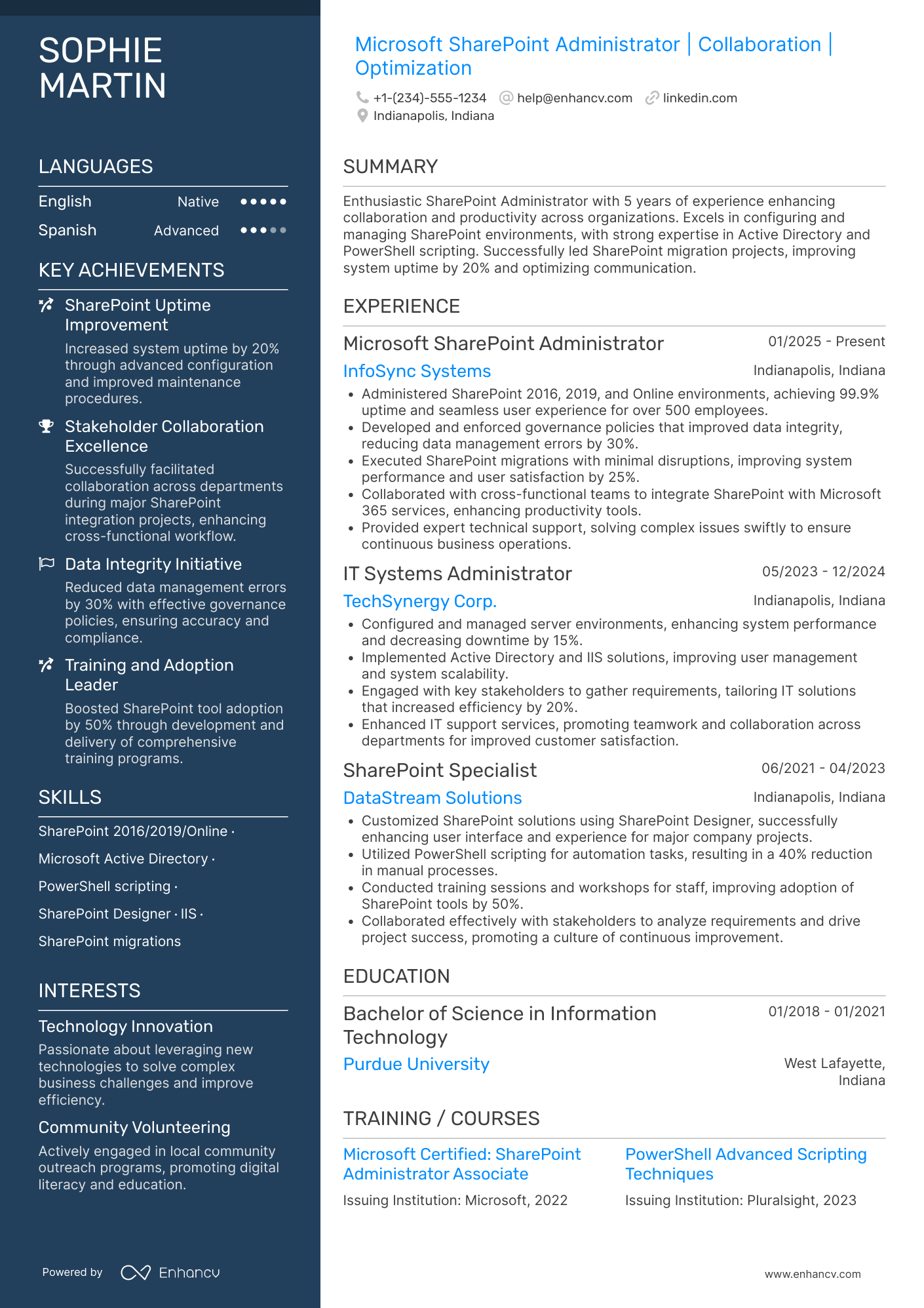 Microsoft SharePoint Administrator Resume Example