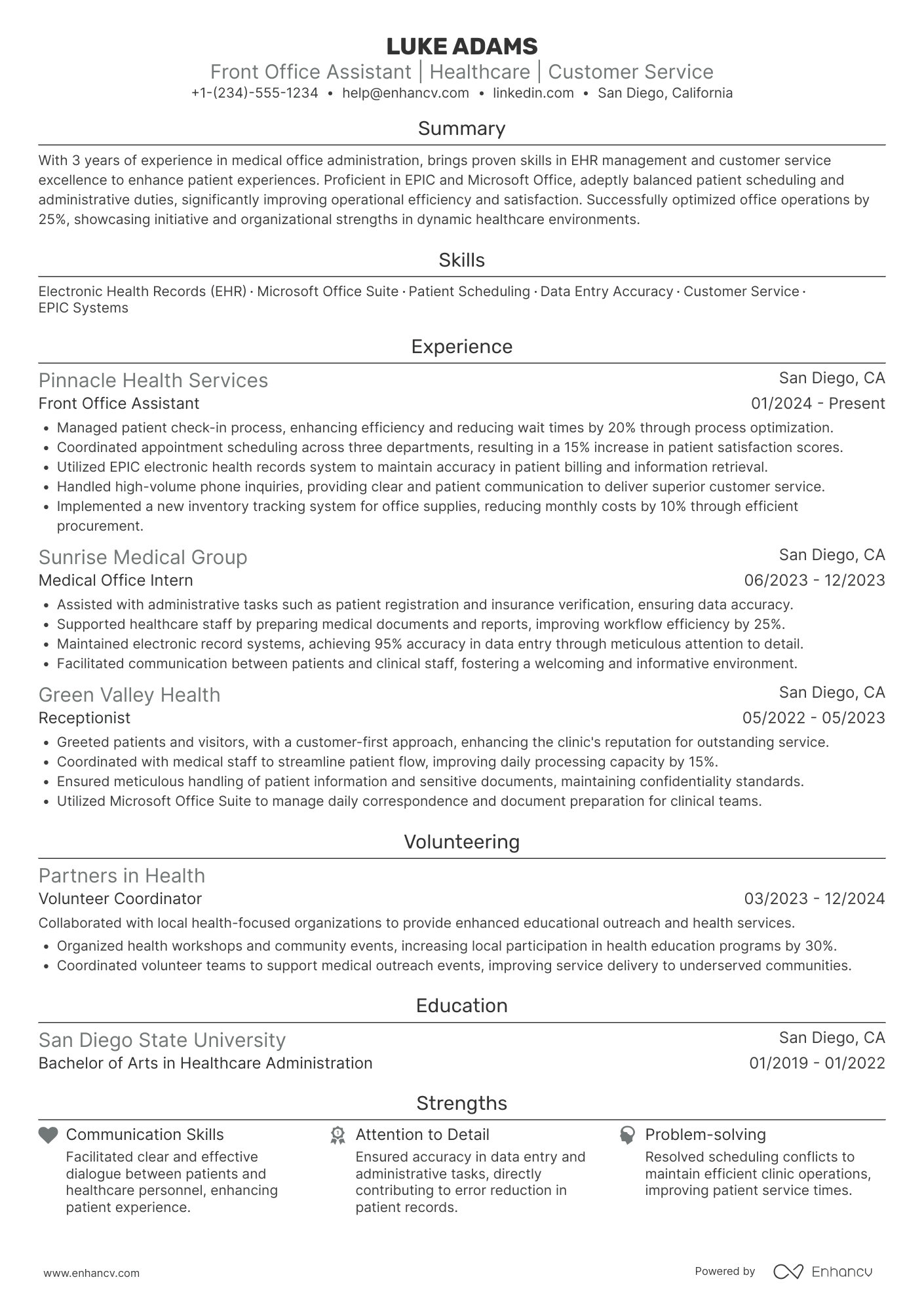 Front Office Assistant Resume Example
