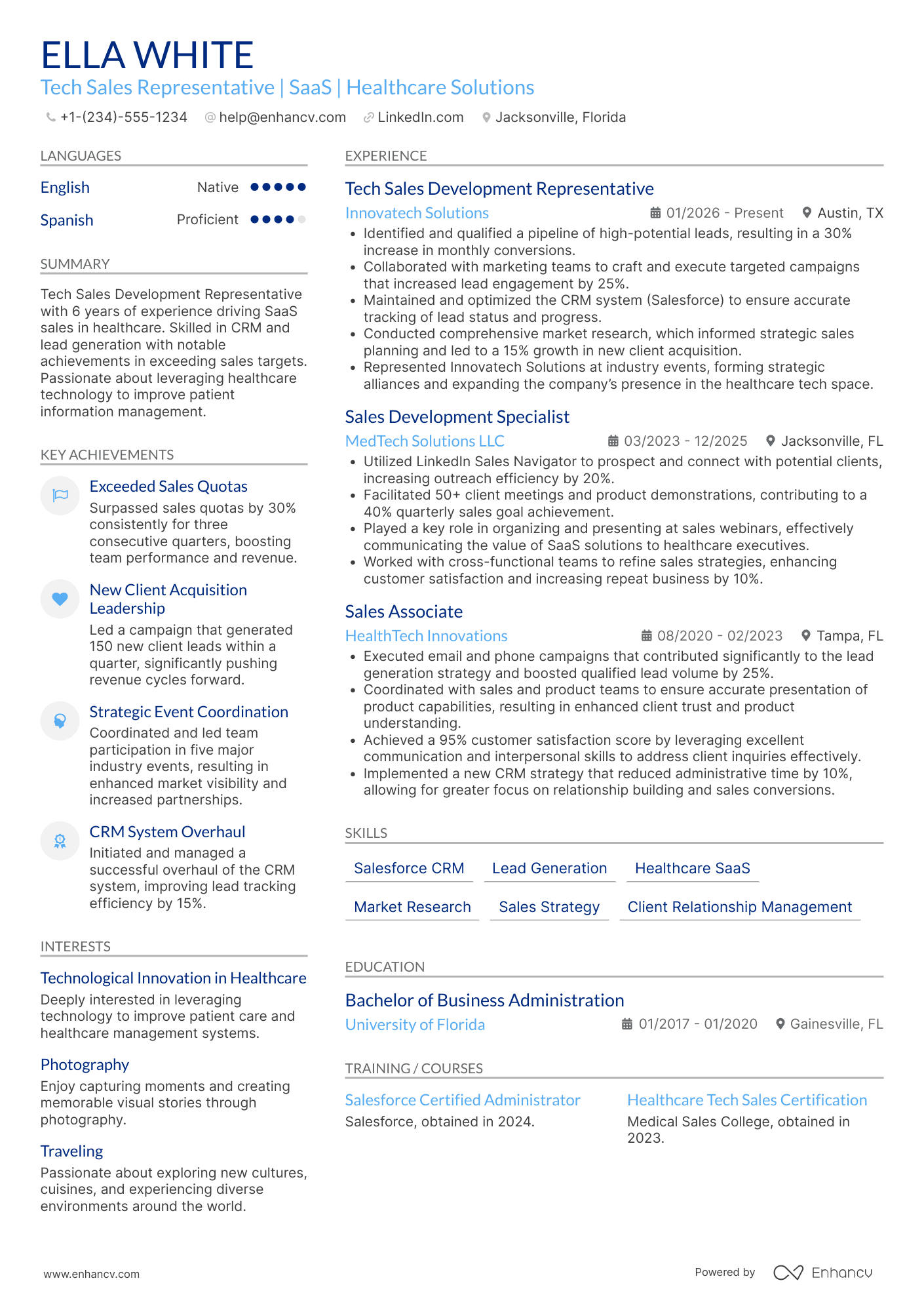 Tech Sales Development Representative Resume Example