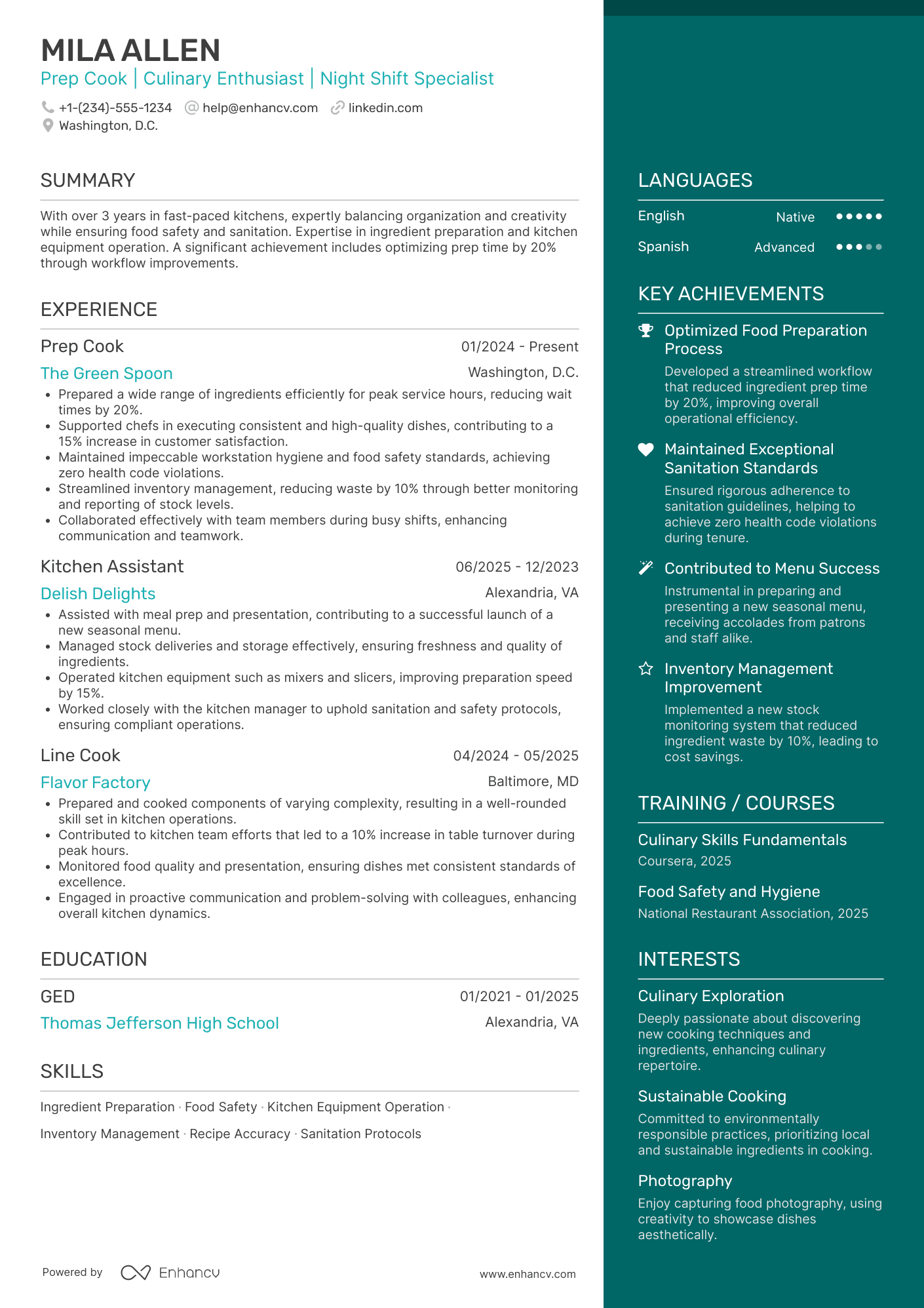 Night Shift Prep Cook Resume Example