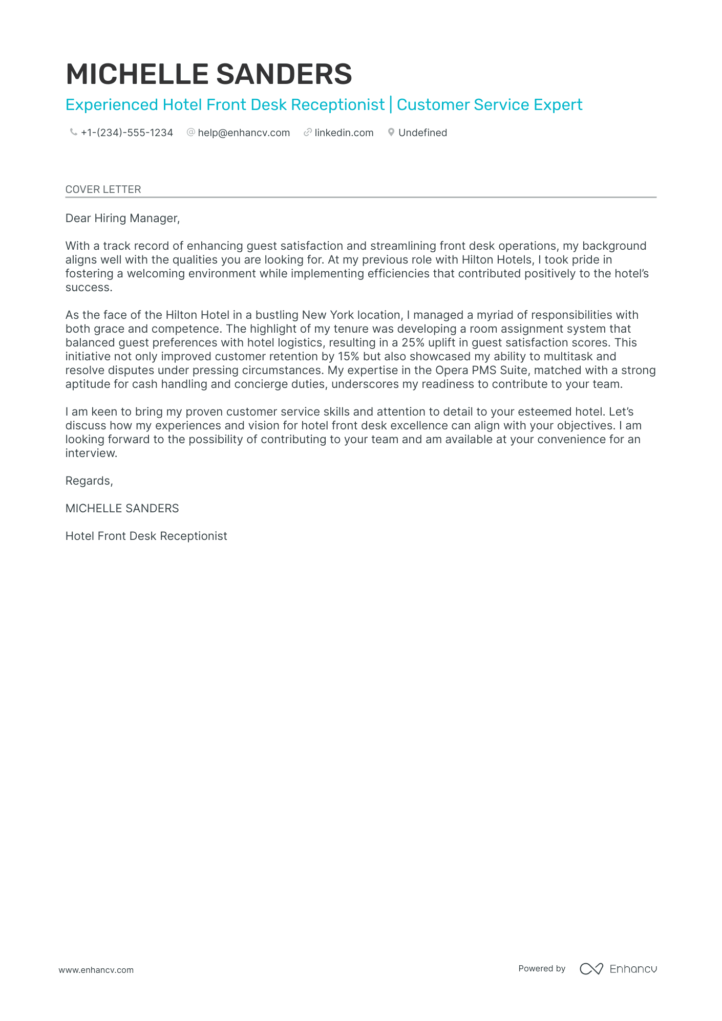 Hotel Front Desk Receptionist Resume Example