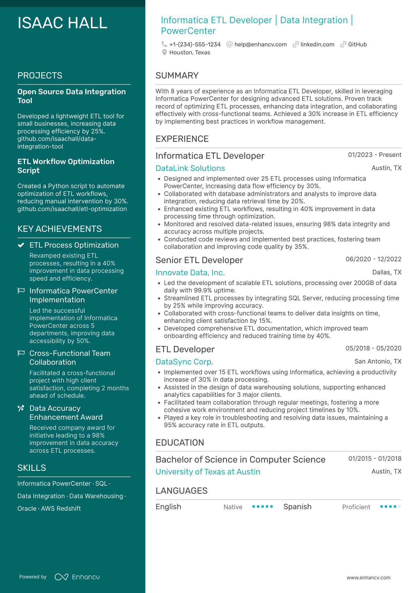 Informatica ETL Developer Resume Example