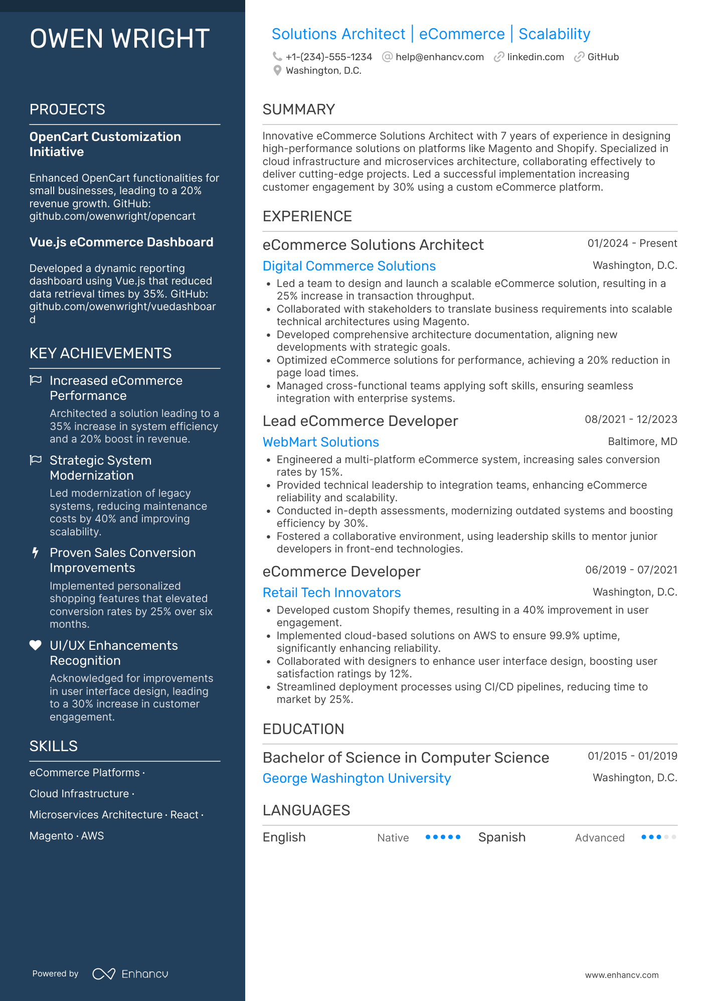 eCommerce Solutions Architect Resume Example