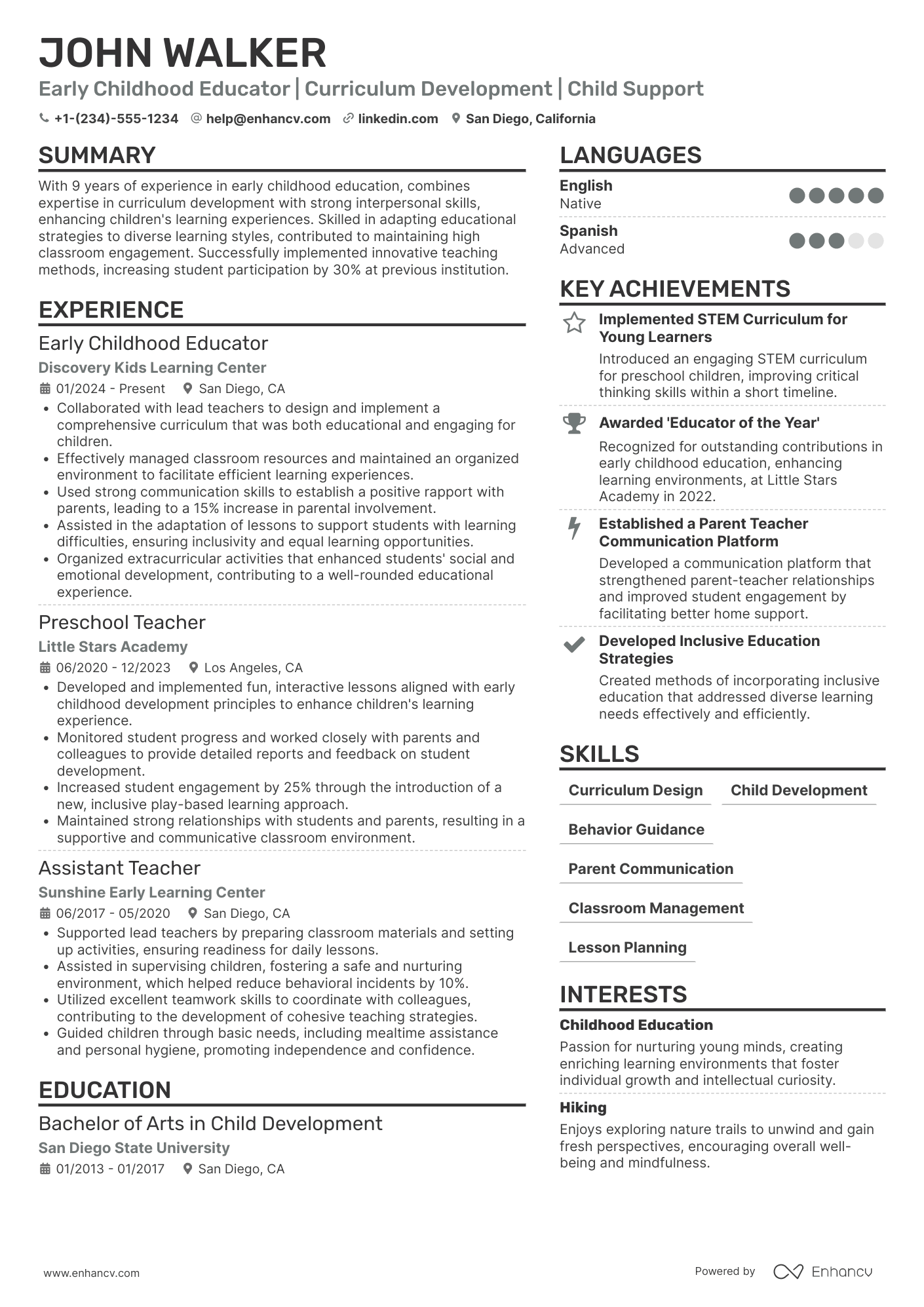 Early Childhood Paraprofessional Resume Example