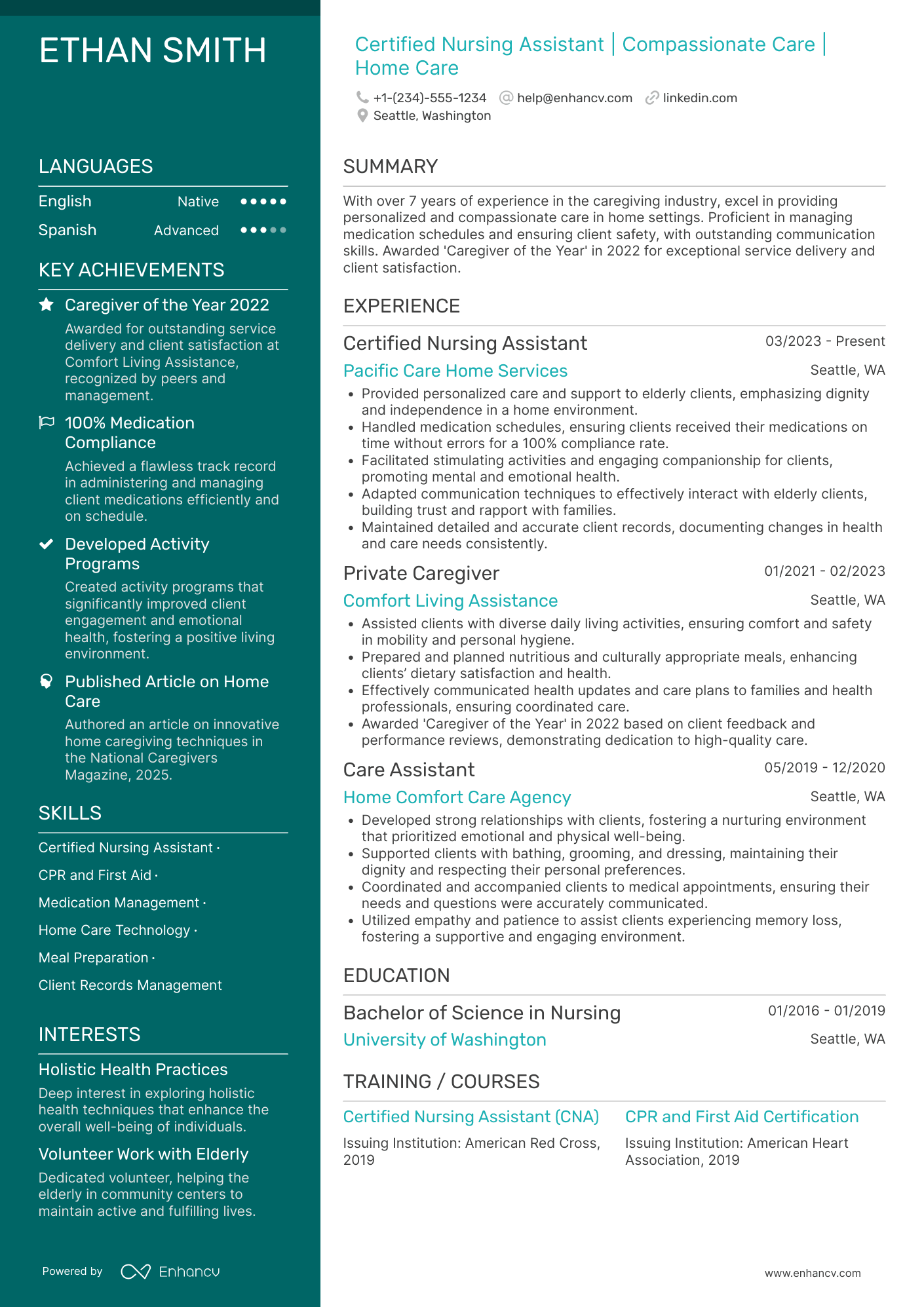 Private Caregiver Resume Example