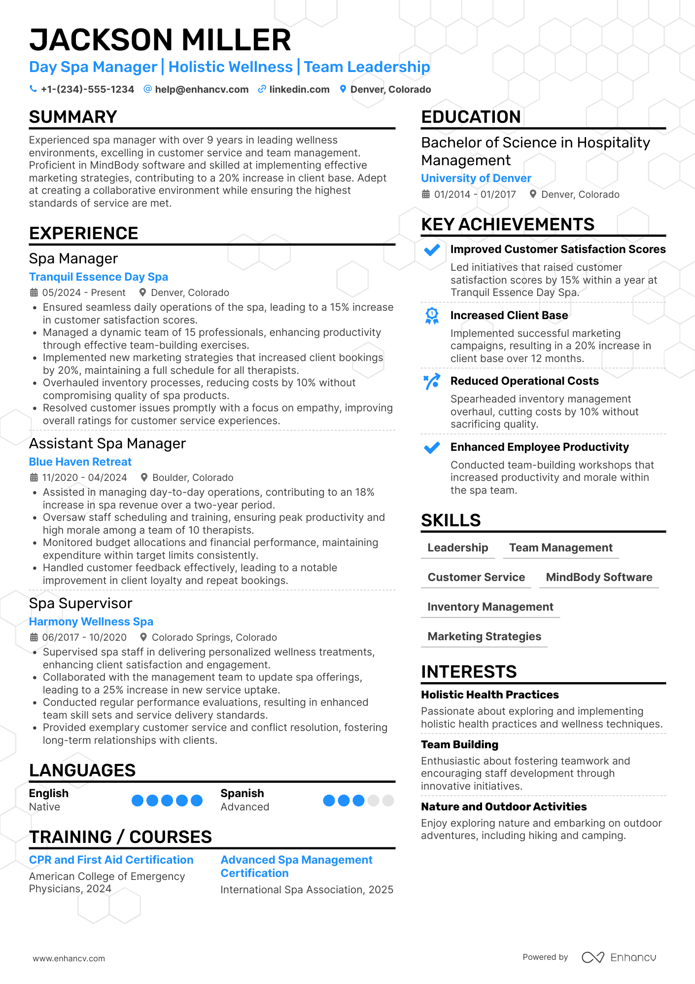 Day Spa Manager Resume Example