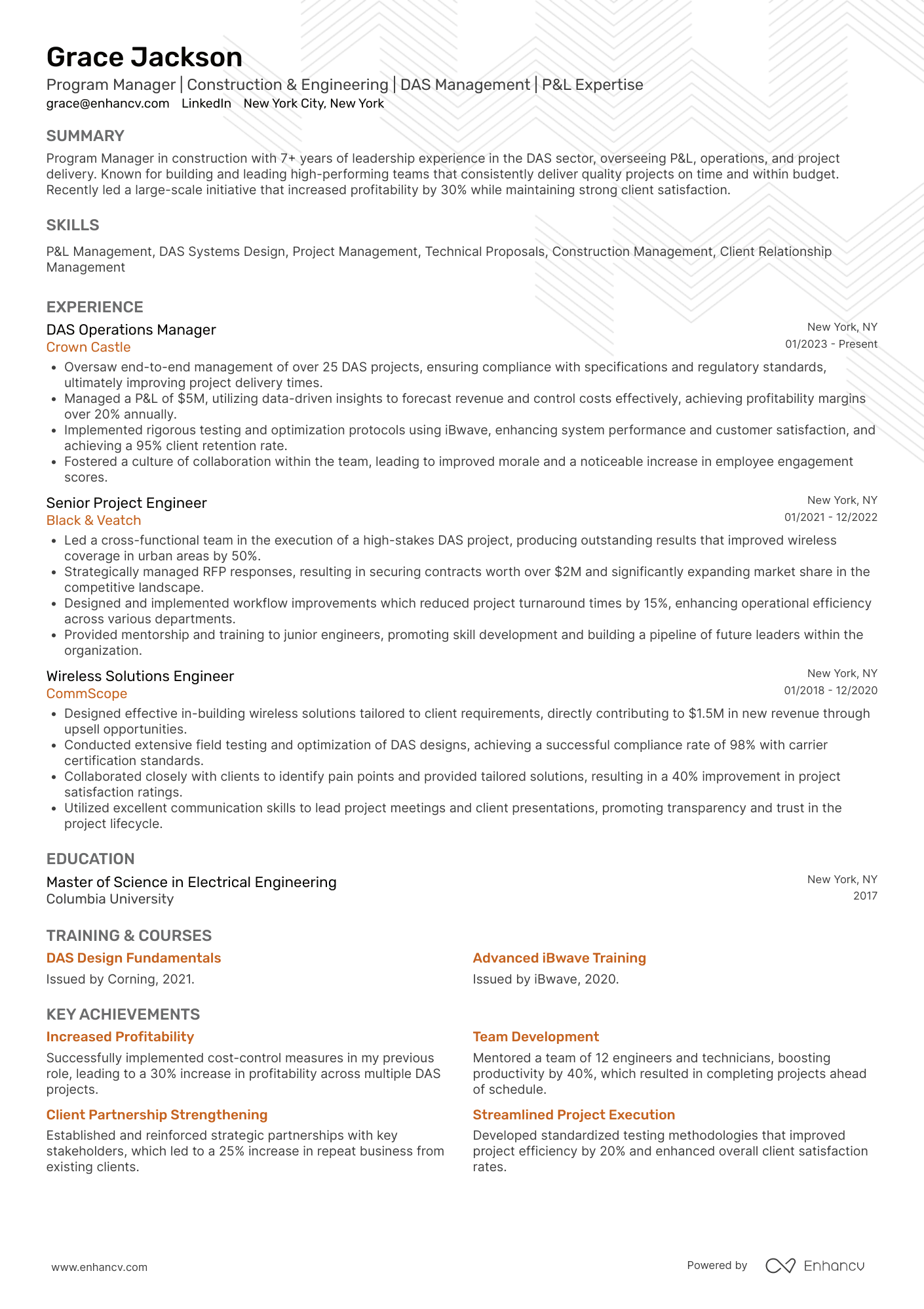 Construction Program Manager Resume Example