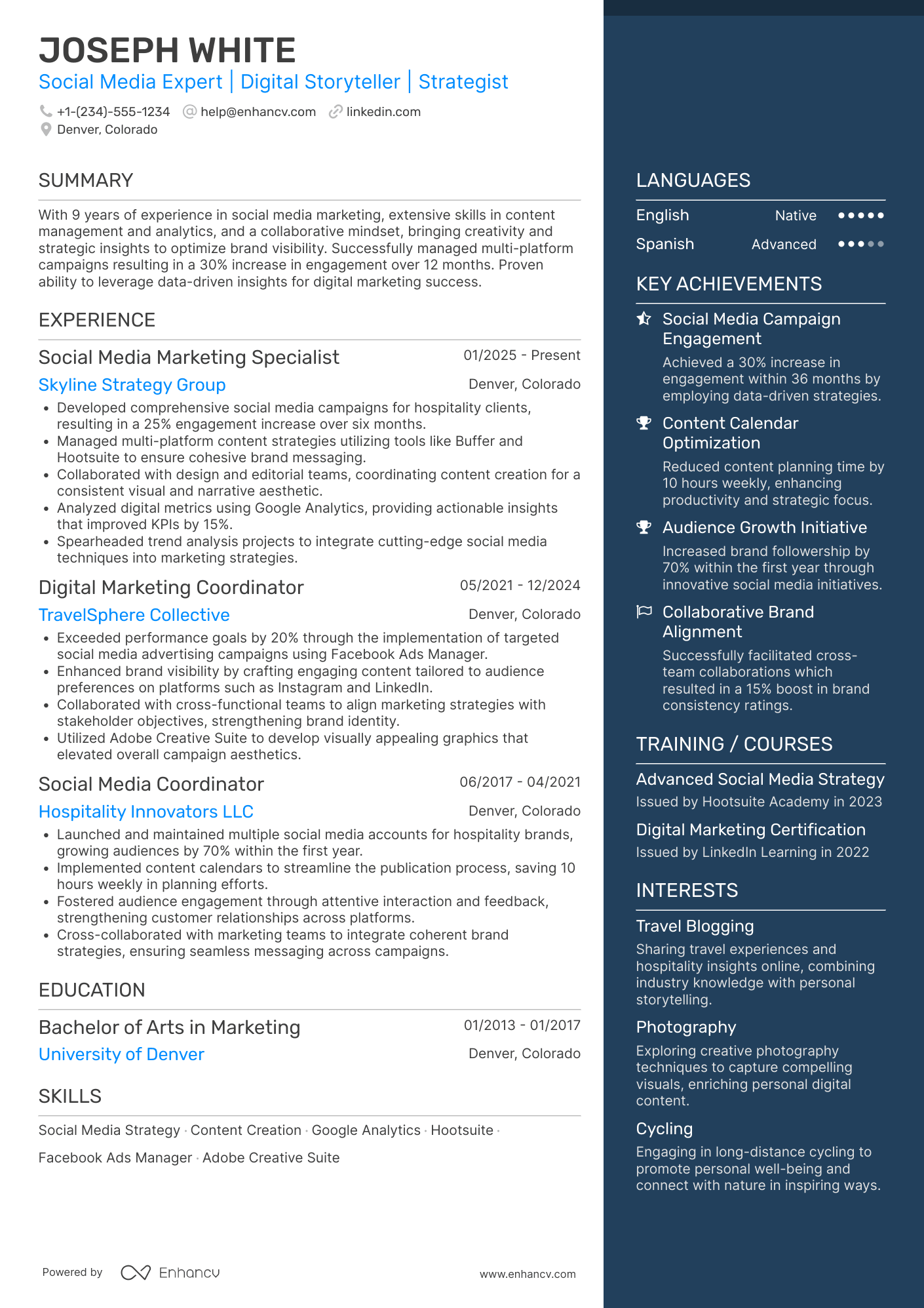 Social Media Marketing Resume Example