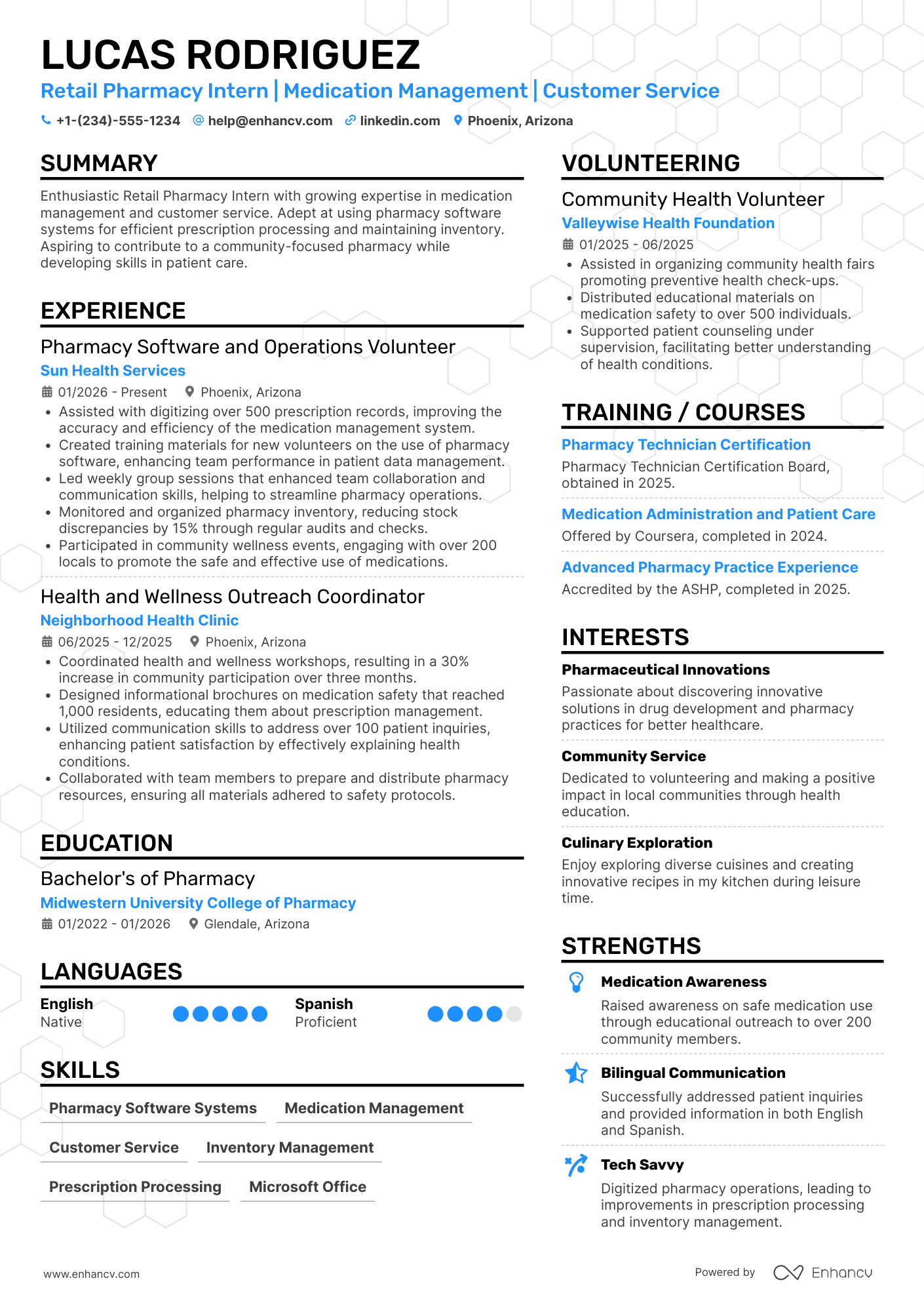 Retail Pharmacy Intern Resume Example