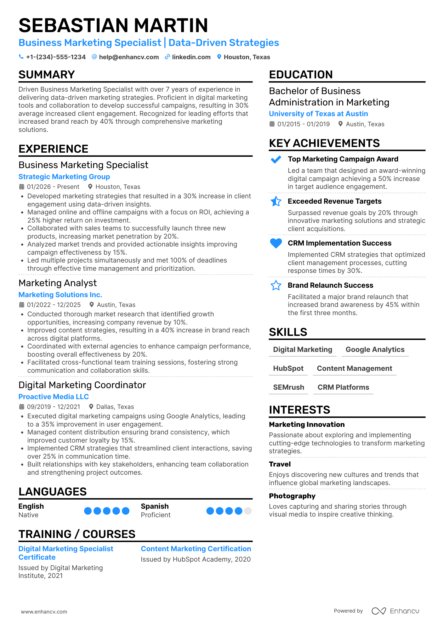 Business Marketing Resume Example