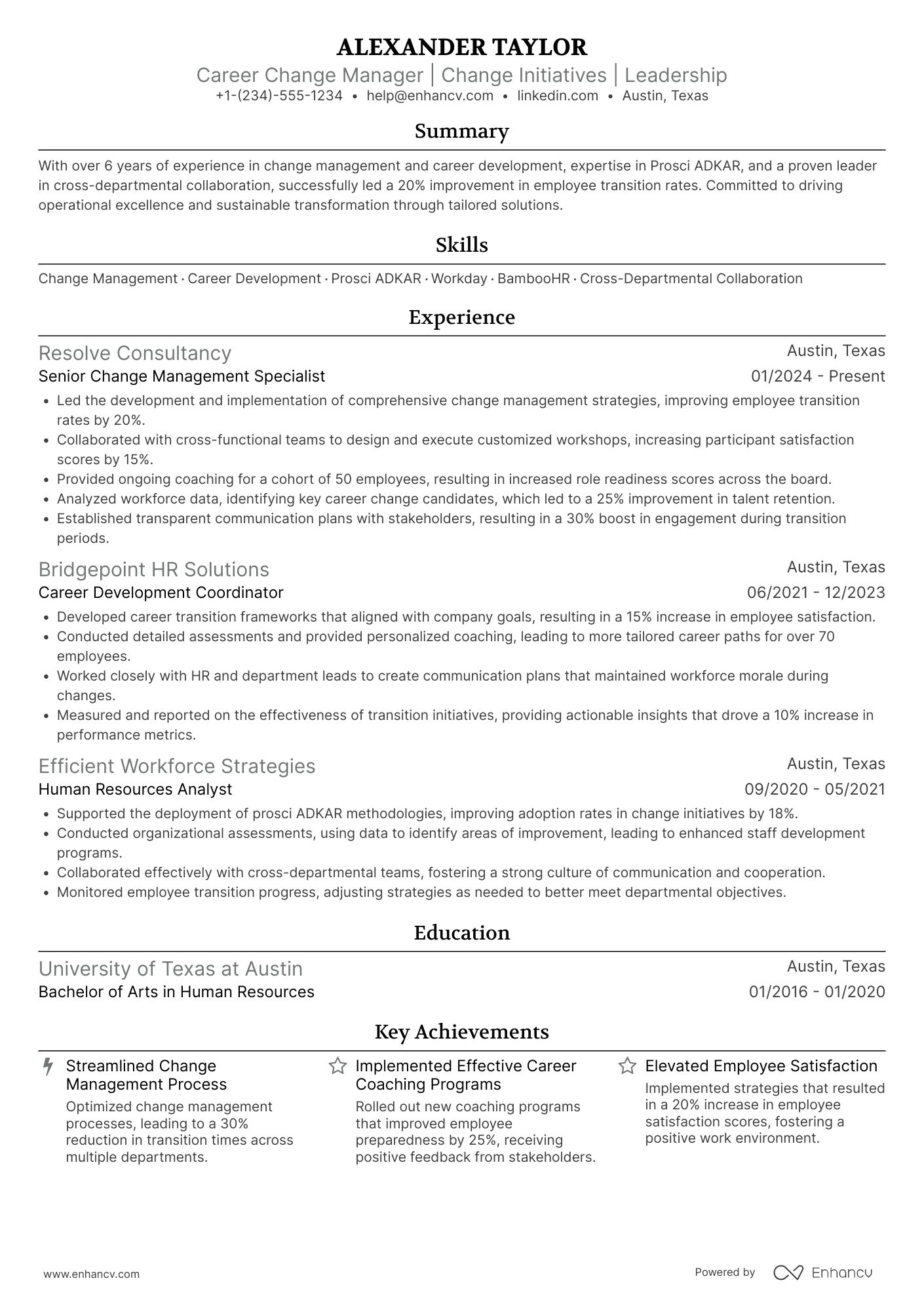 Career Change Manager Resume Example