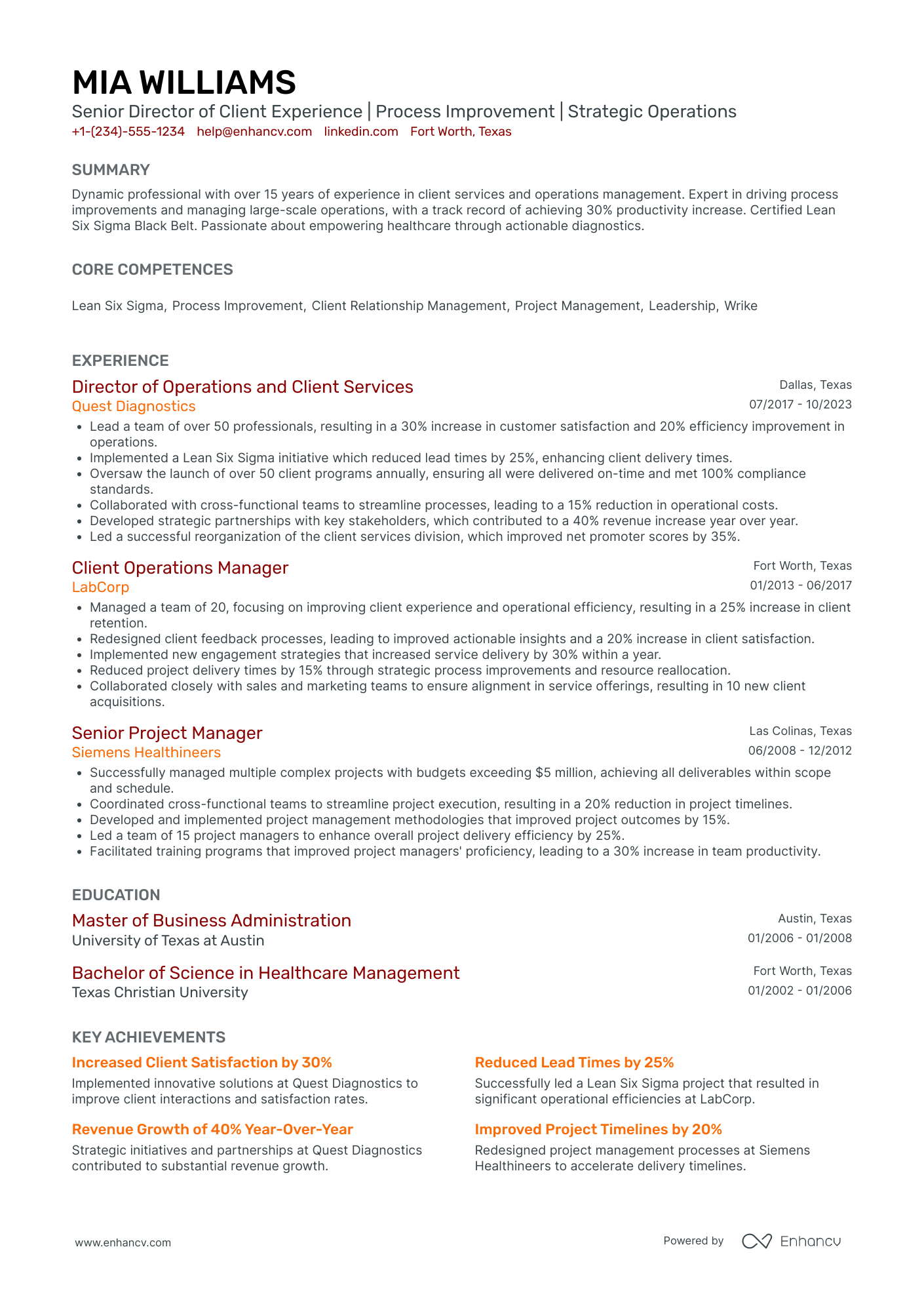 Chief Client Experience Officer Resume Example