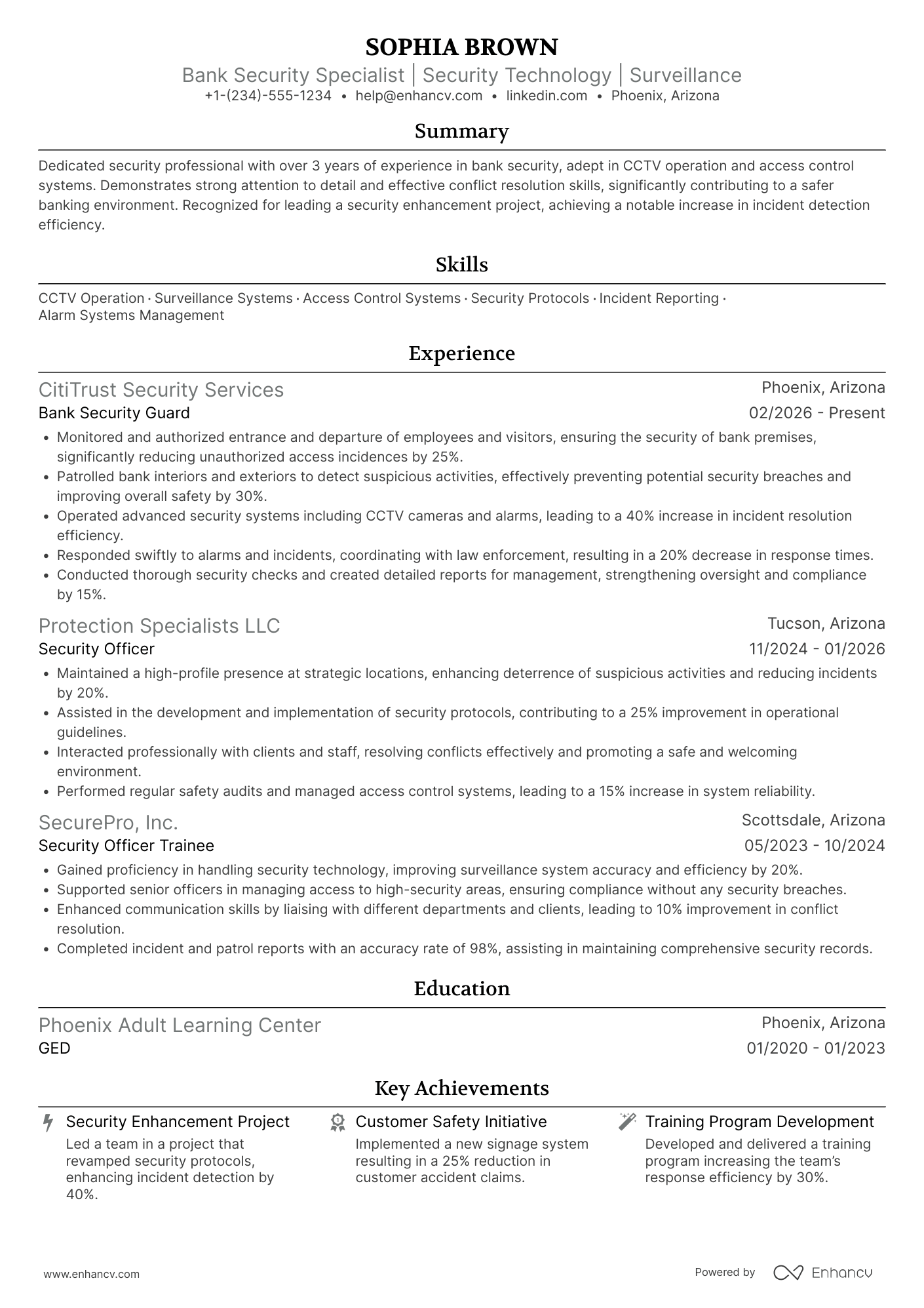 Bank Security Guard Resume Example