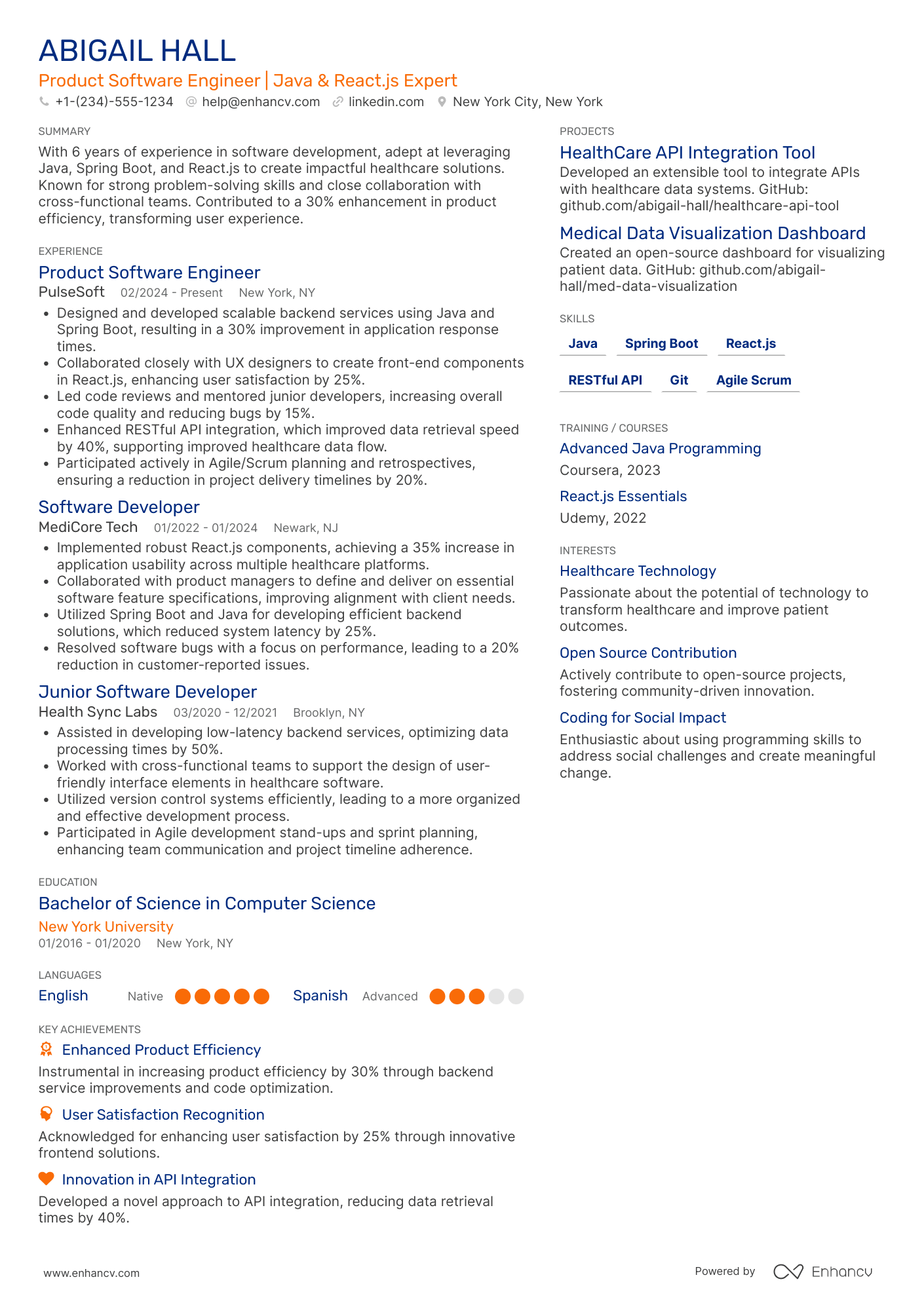 Product Software Engineer Resume Example