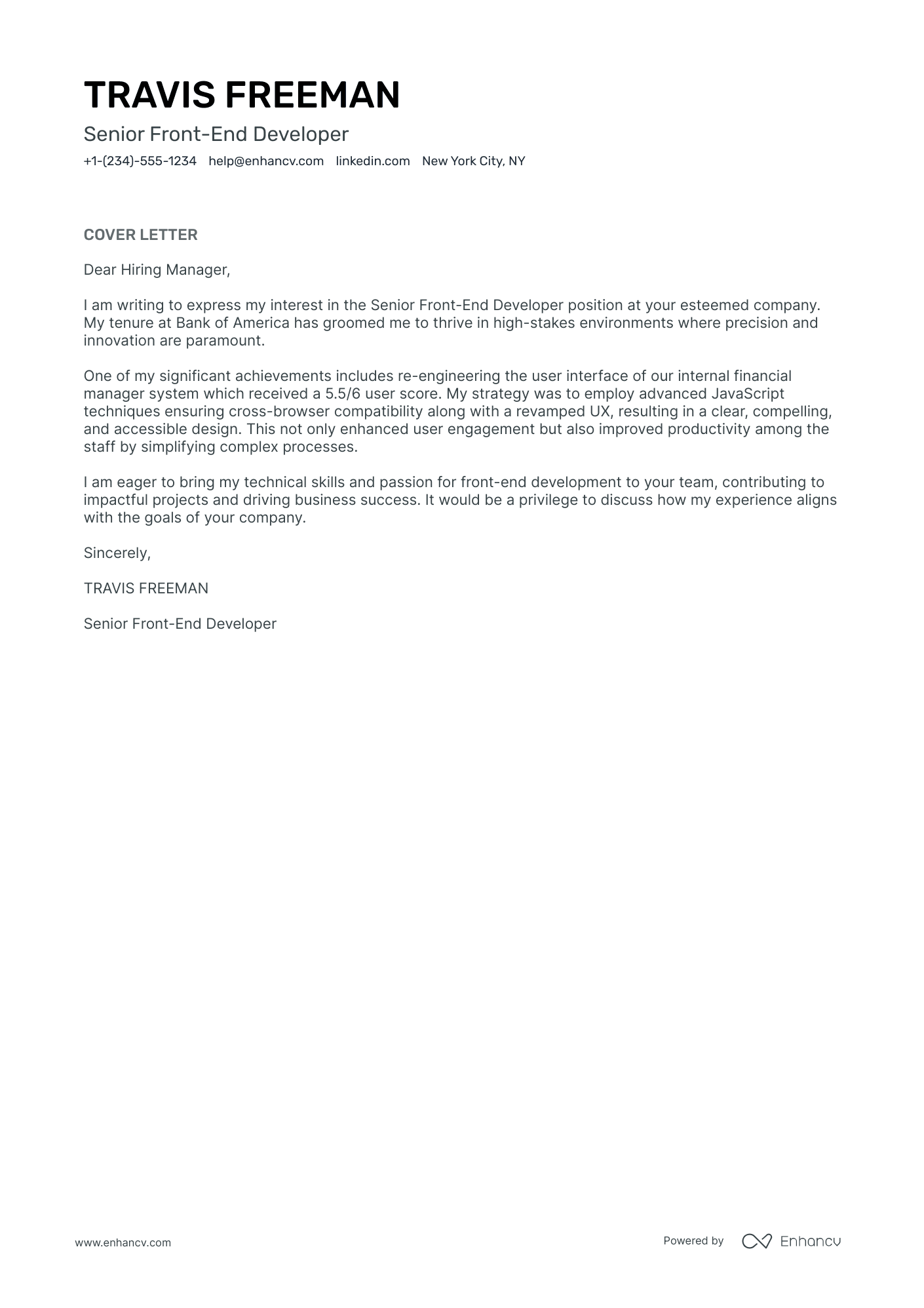 Senior Front End Developer Resume Example