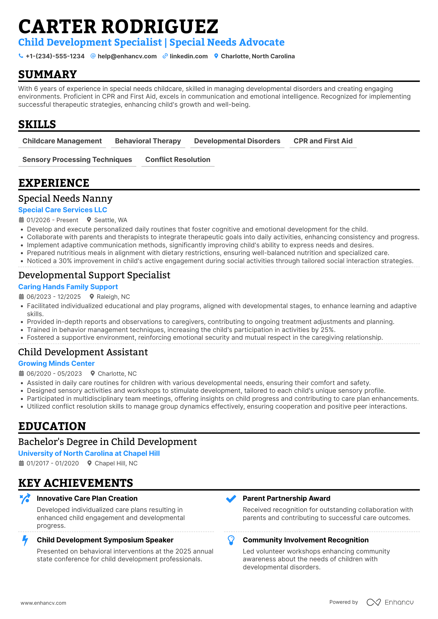 Special Needs Nanny Resume Example