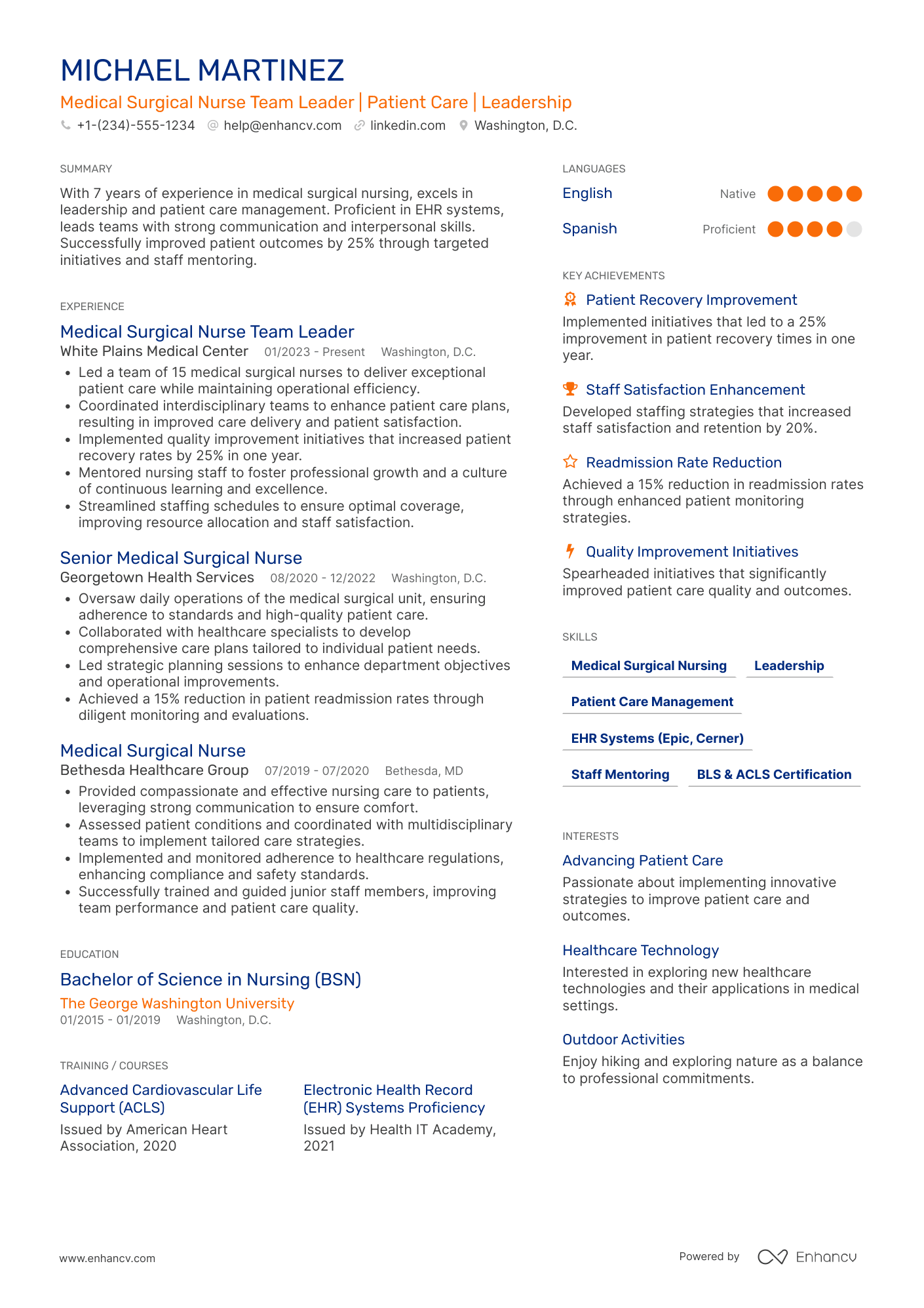 Medical Surgical Nurse Team Leader Resume Example