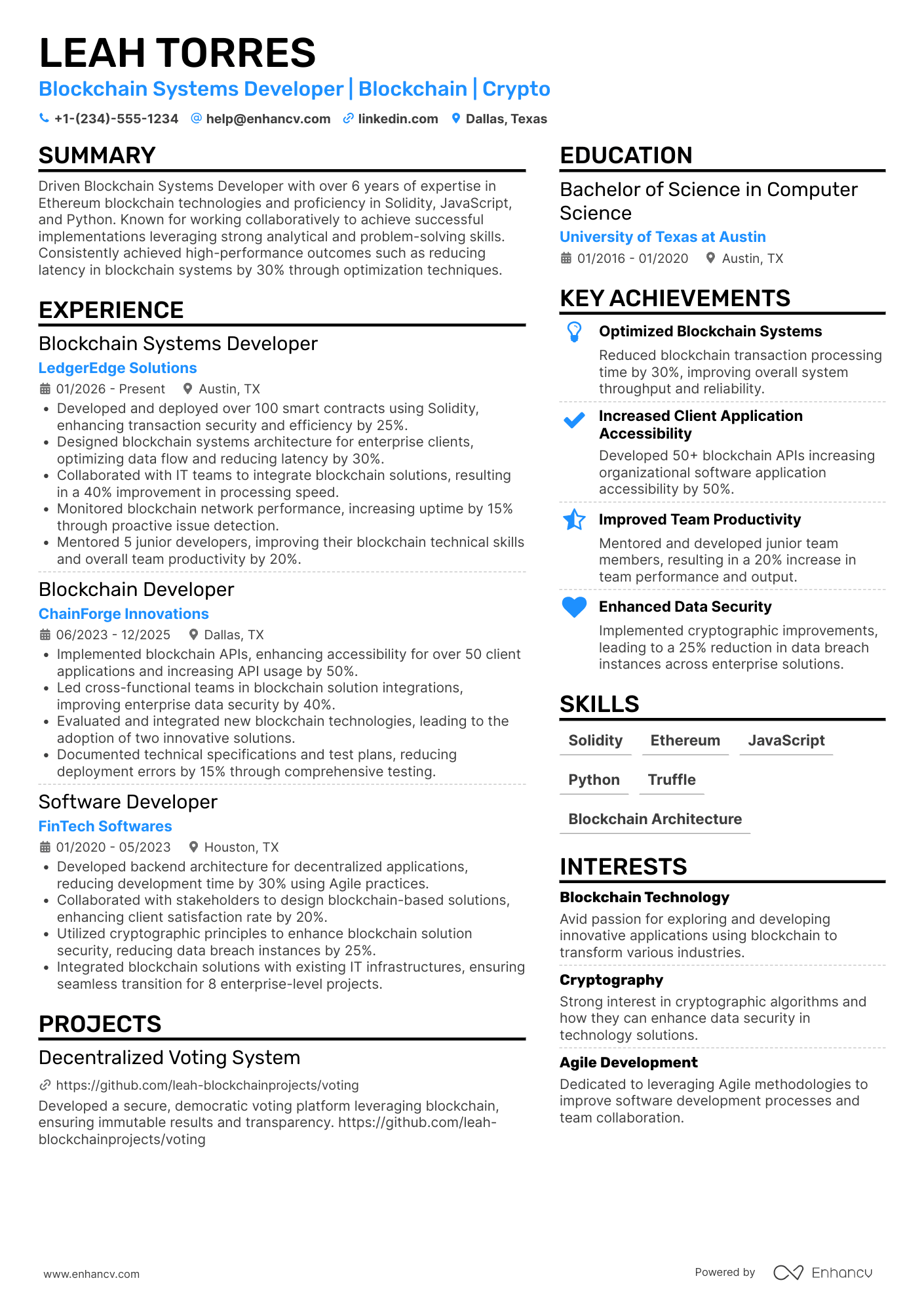 Blockchain Systems Developer Resume Example